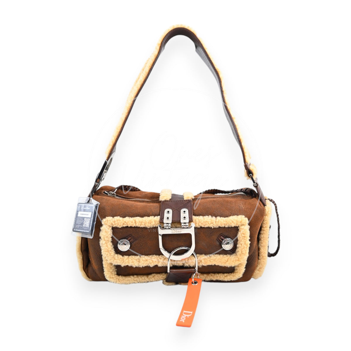 Christian Dior 2005 Suede Shearling Flight Bag Brown SHW