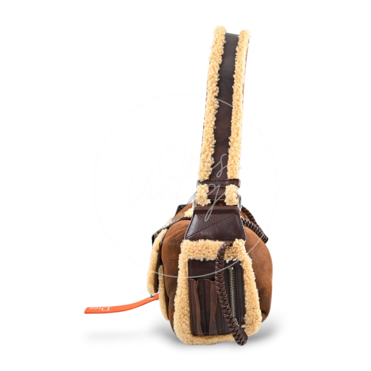 Christian Dior 2005 Suede Shearling Flight Bag Brown SHW