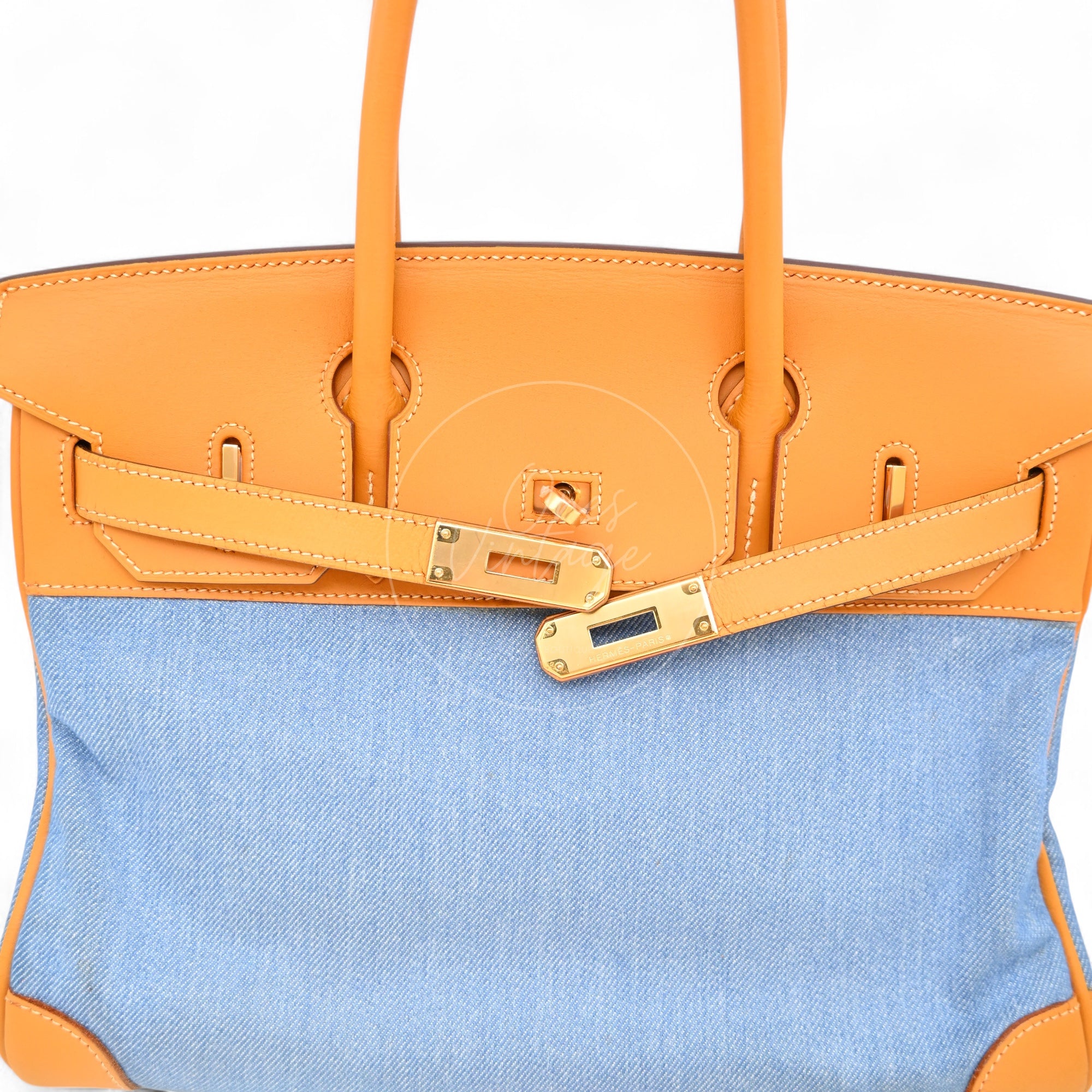 [Pre-owned] Hermes Birkin 30 Beige Swift Denim Jean GHW Stamp Square I