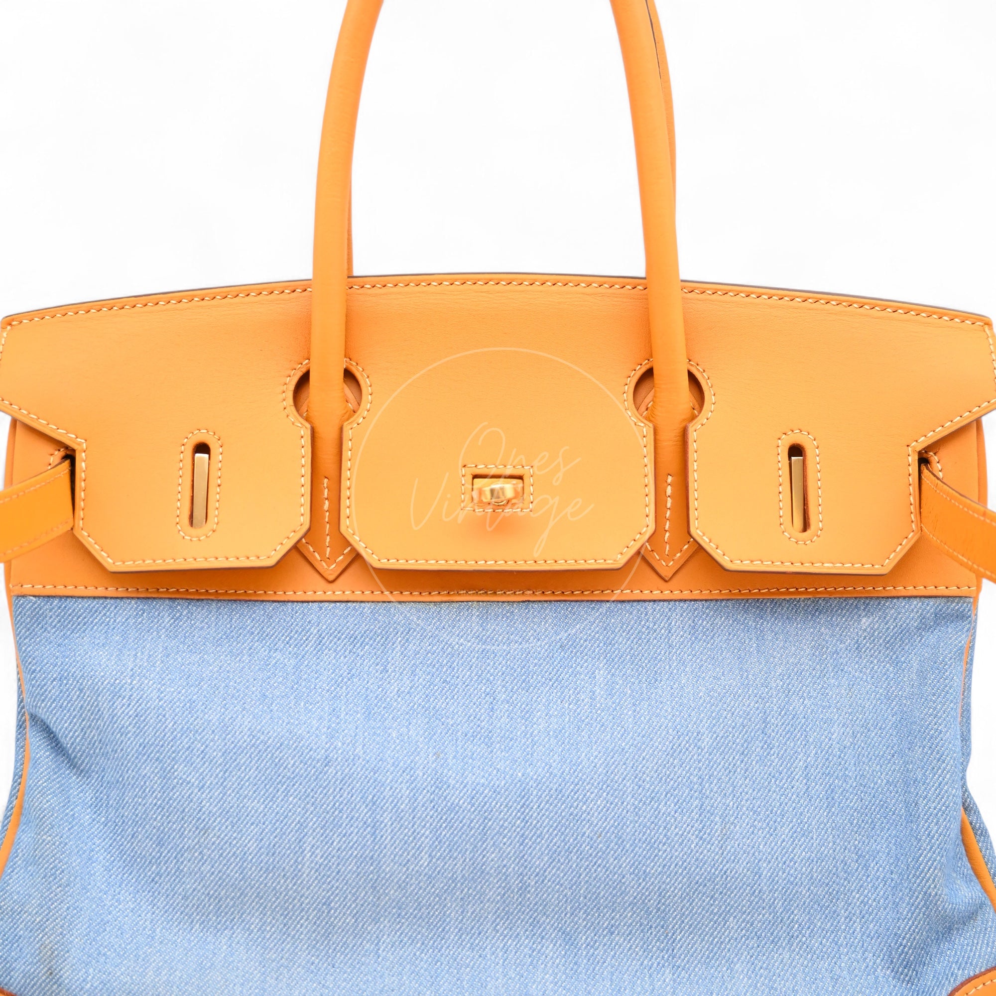 [Pre-owned] Hermes Birkin 30 Beige Swift Denim Jean GHW Stamp Square I
