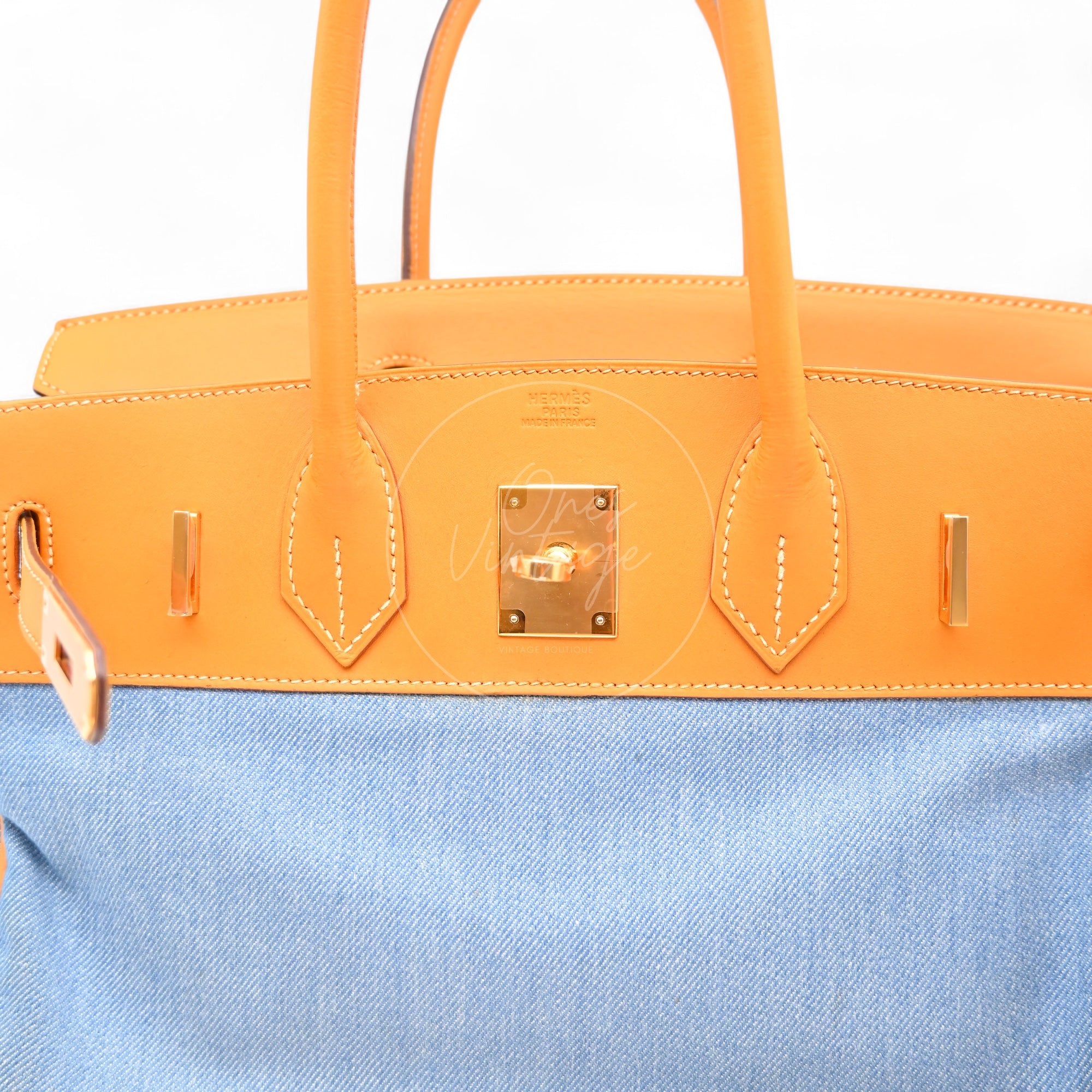 [Pre-owned] Hermes Birkin 30 Beige Swift Denim Jean GHW Stamp Square I