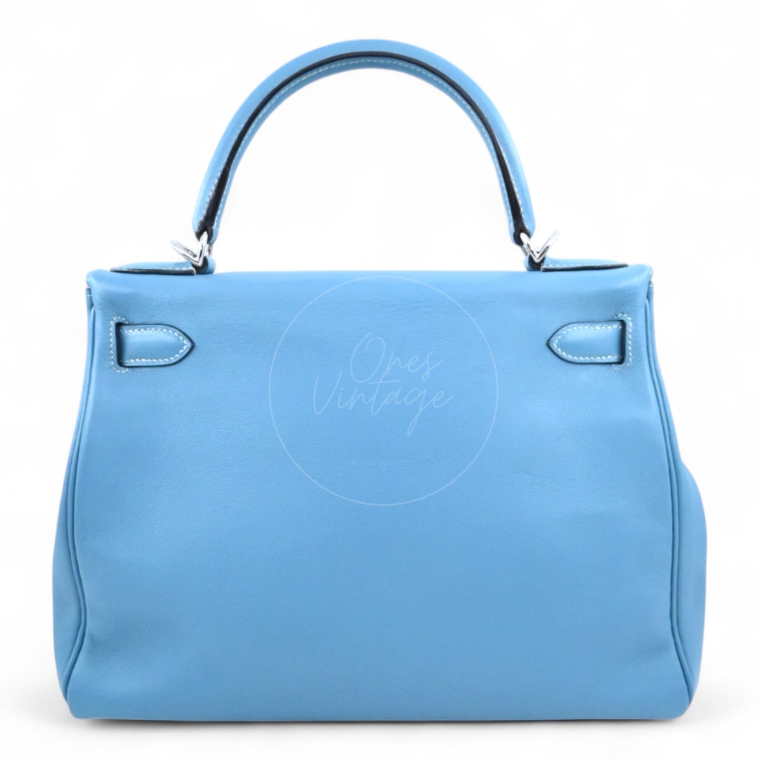 [Pre-owned] Hermes Kelly 28 Denim Blue Evercolor PHW Stamp Square J