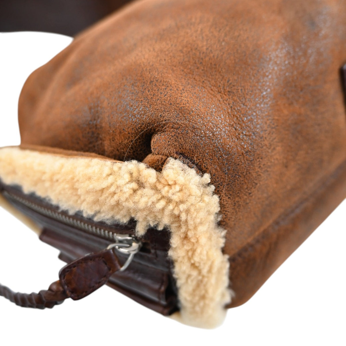 Christian Dior 2005 Suede Shearling Flight Bag Brown SHW