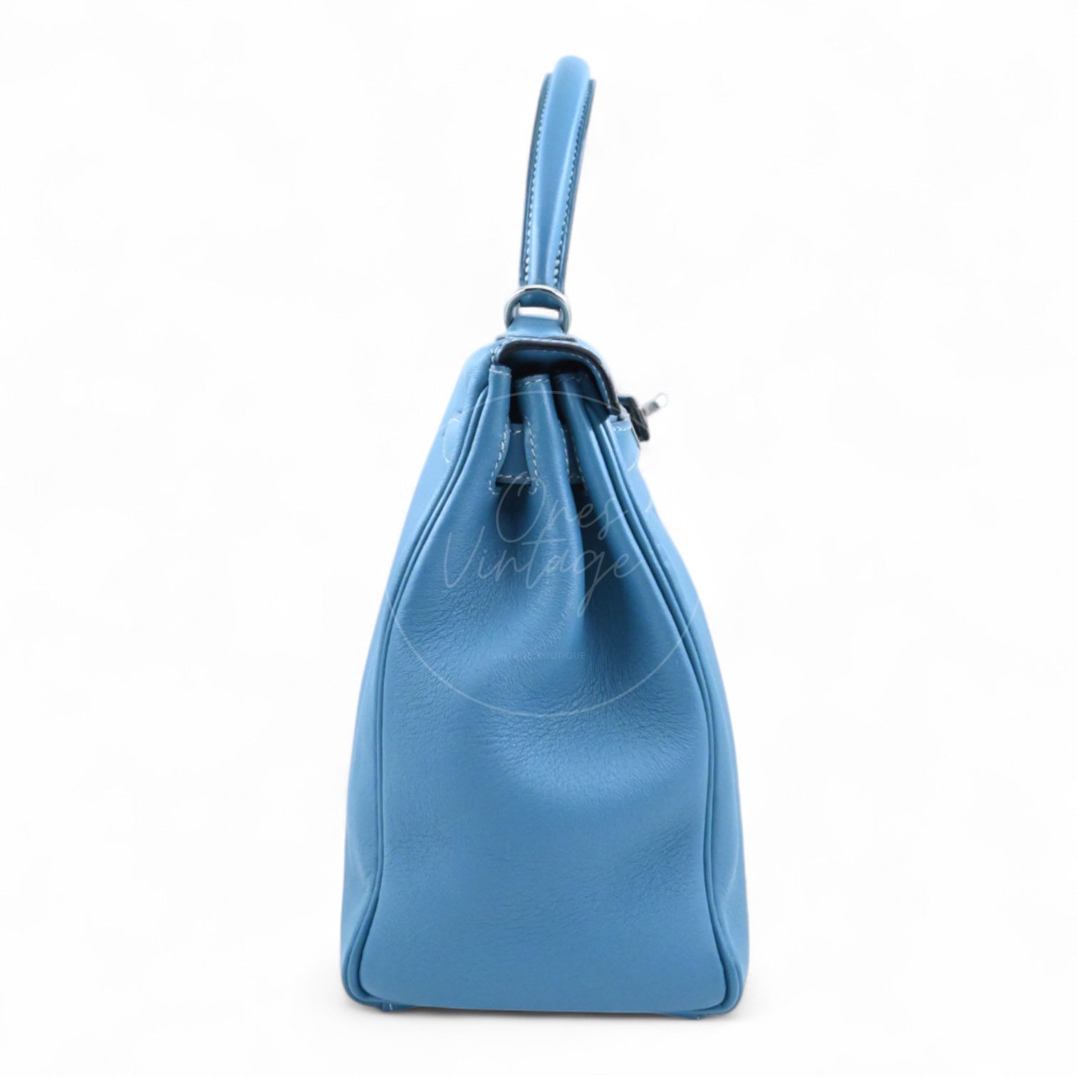 [Pre-owned] Hermes Kelly 28 Denim Blue Evercolor PHW Stamp Square J