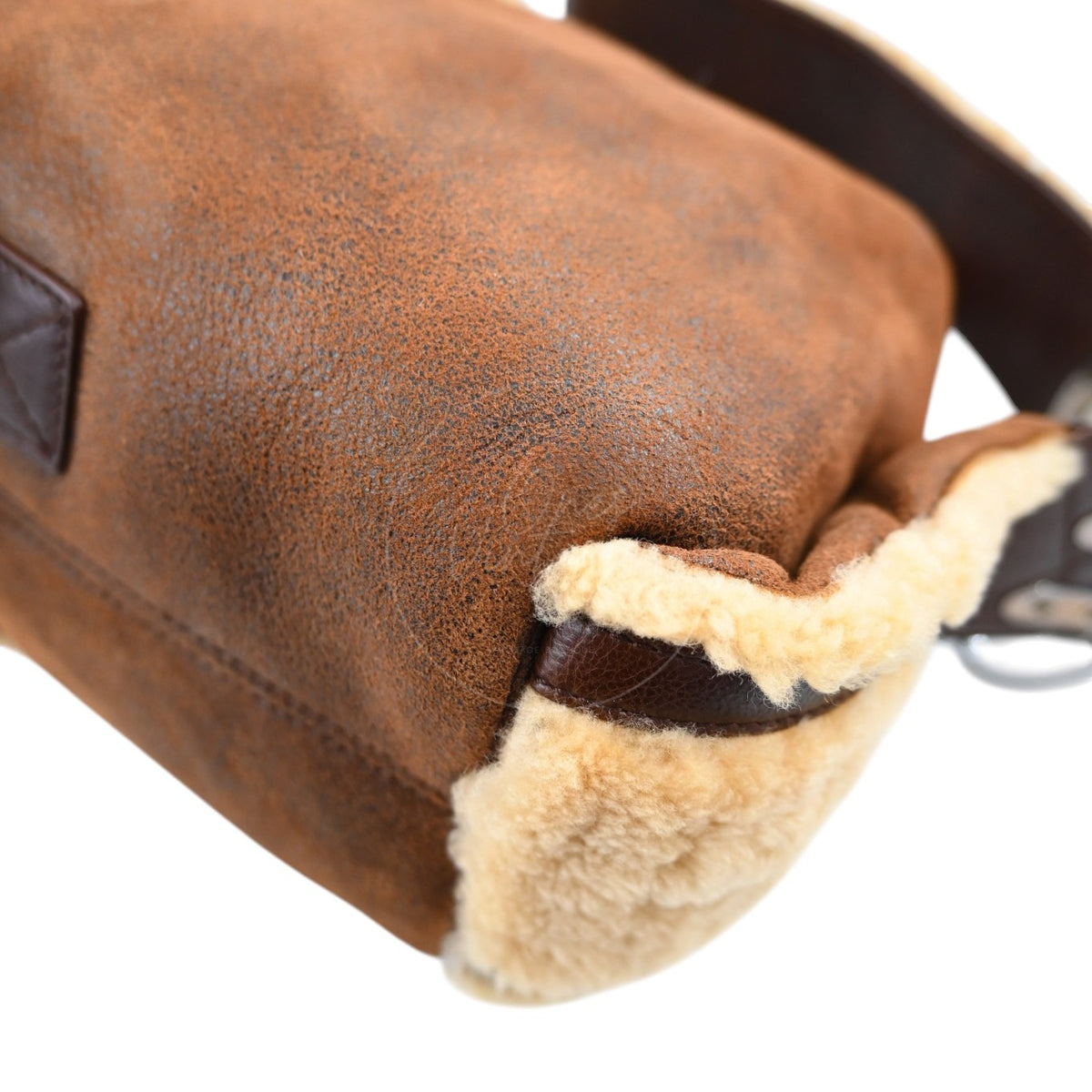 Christian Dior 2005 Suede Shearling Flight Bag Brown SHW