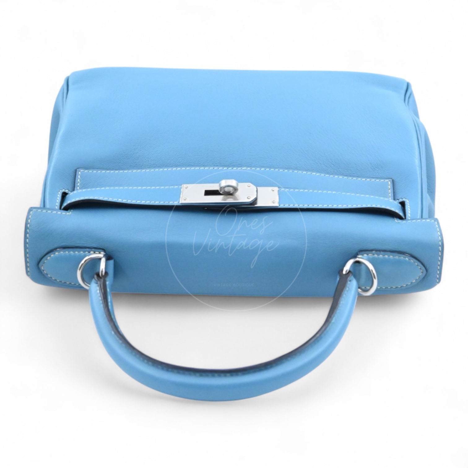 [Pre-owned] Hermes Kelly 28 Denim Blue Evercolor PHW Stamp Square J