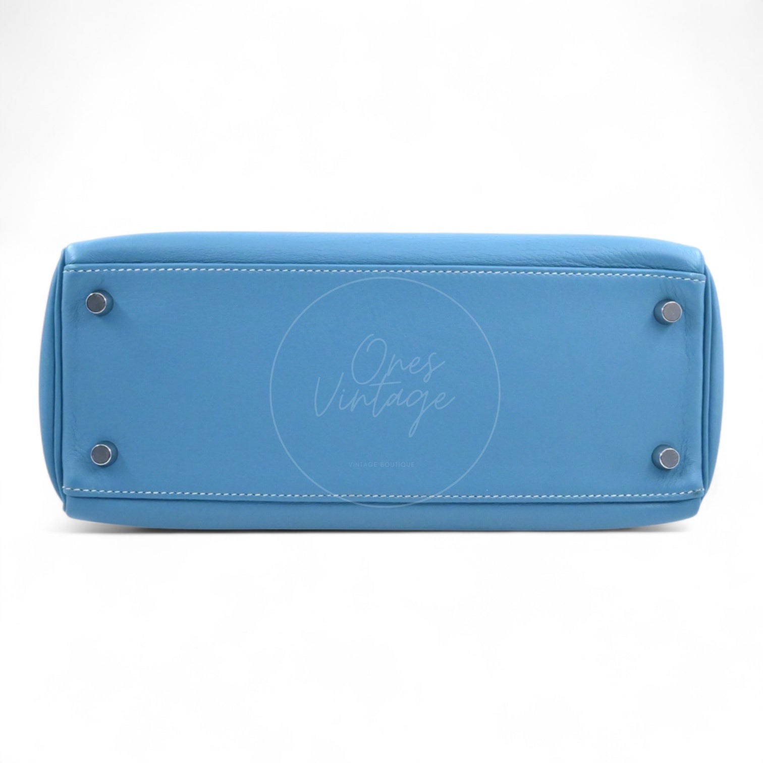 [Pre-owned] Hermes Kelly 28 Denim Blue Evercolor PHW Stamp Square J