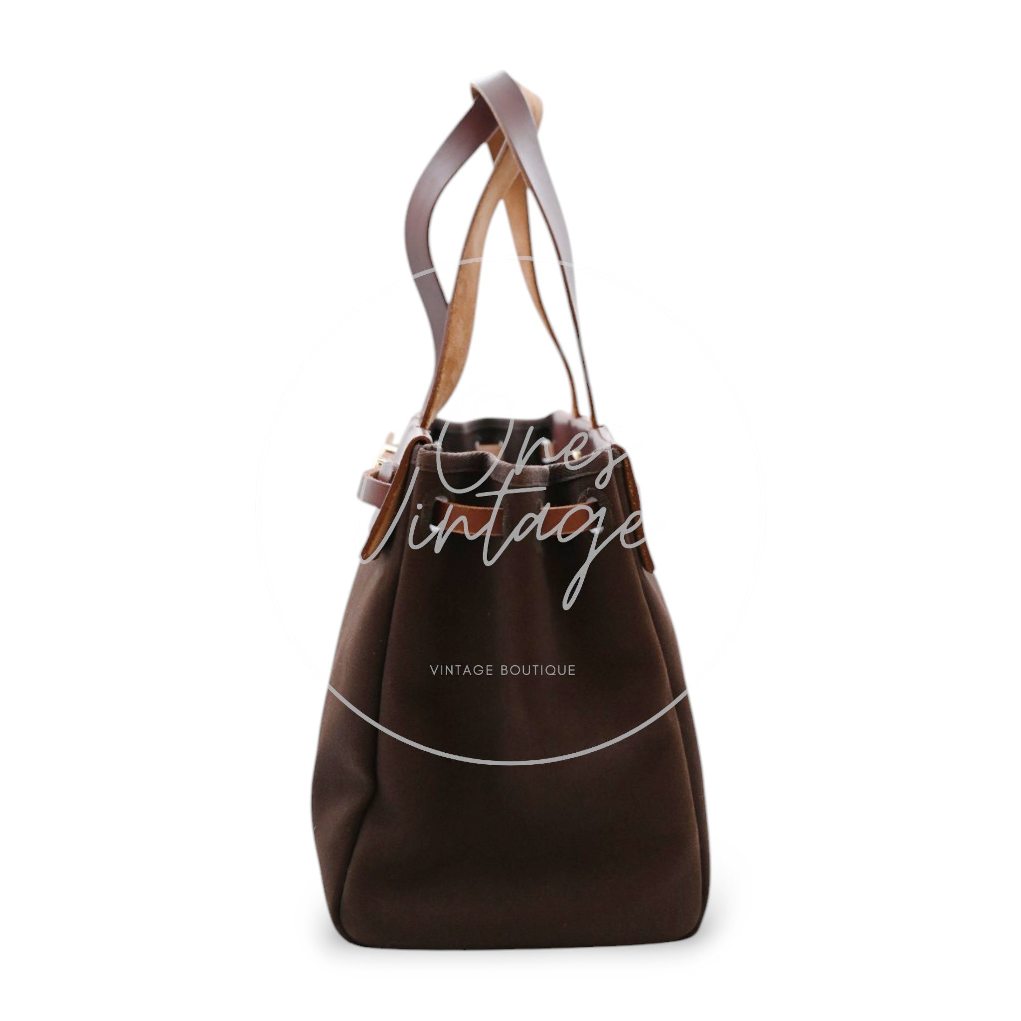 Hermes Herbag Cabas GM Swift Canvas GHW BROWN  Square F