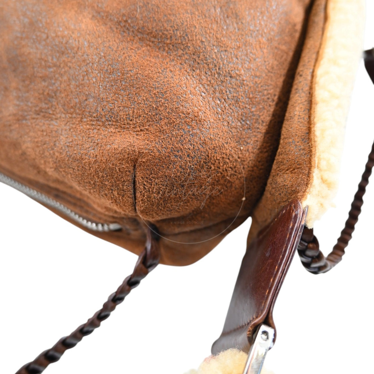 Christian Dior 2005 Suede Shearling Flight Bag Brown SHW