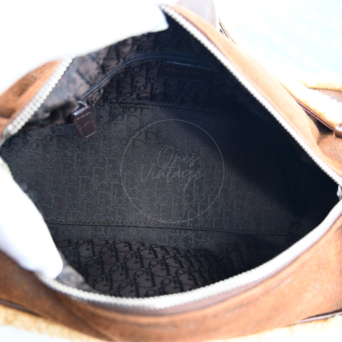 Christian Dior 2005 Suede Shearling Flight Bag Brown SHW