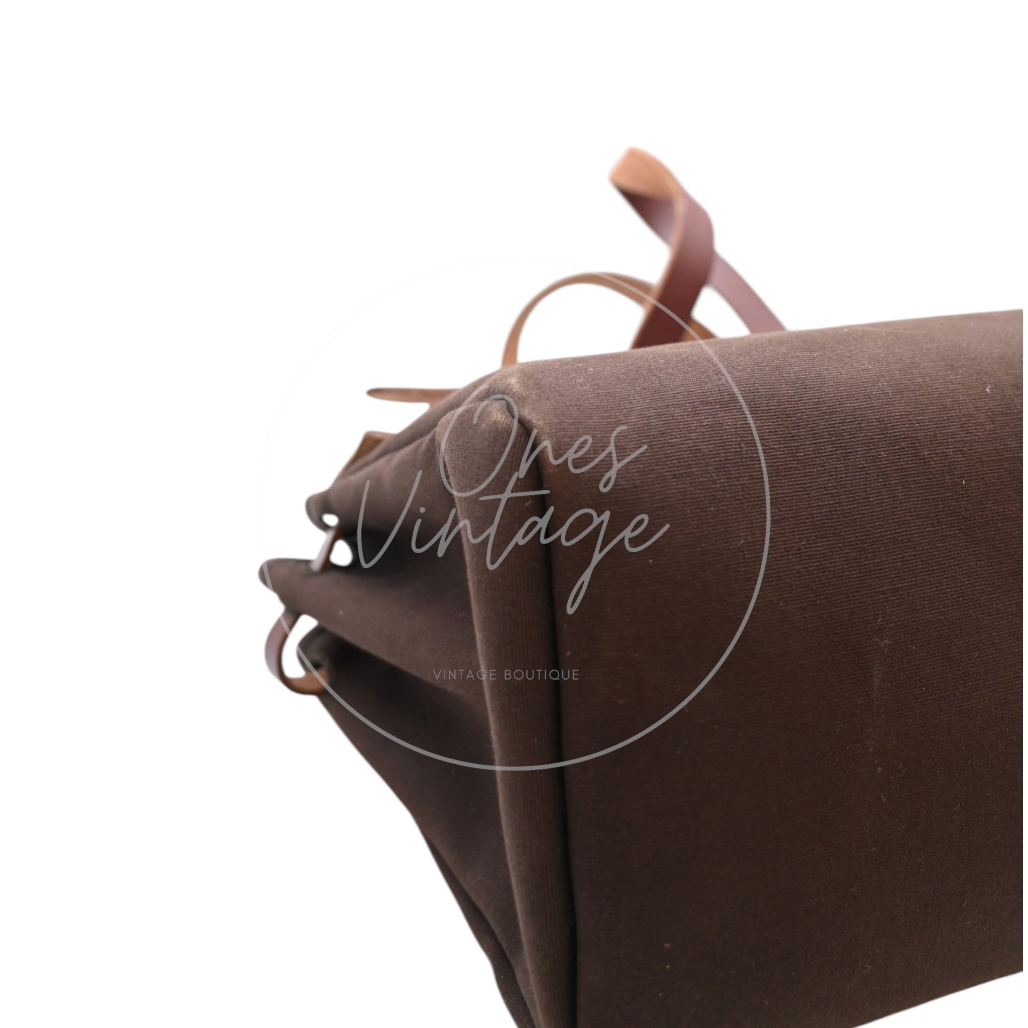 Hermes Herbag Cabas GM Swift Canvas GHW BROWN  Square F