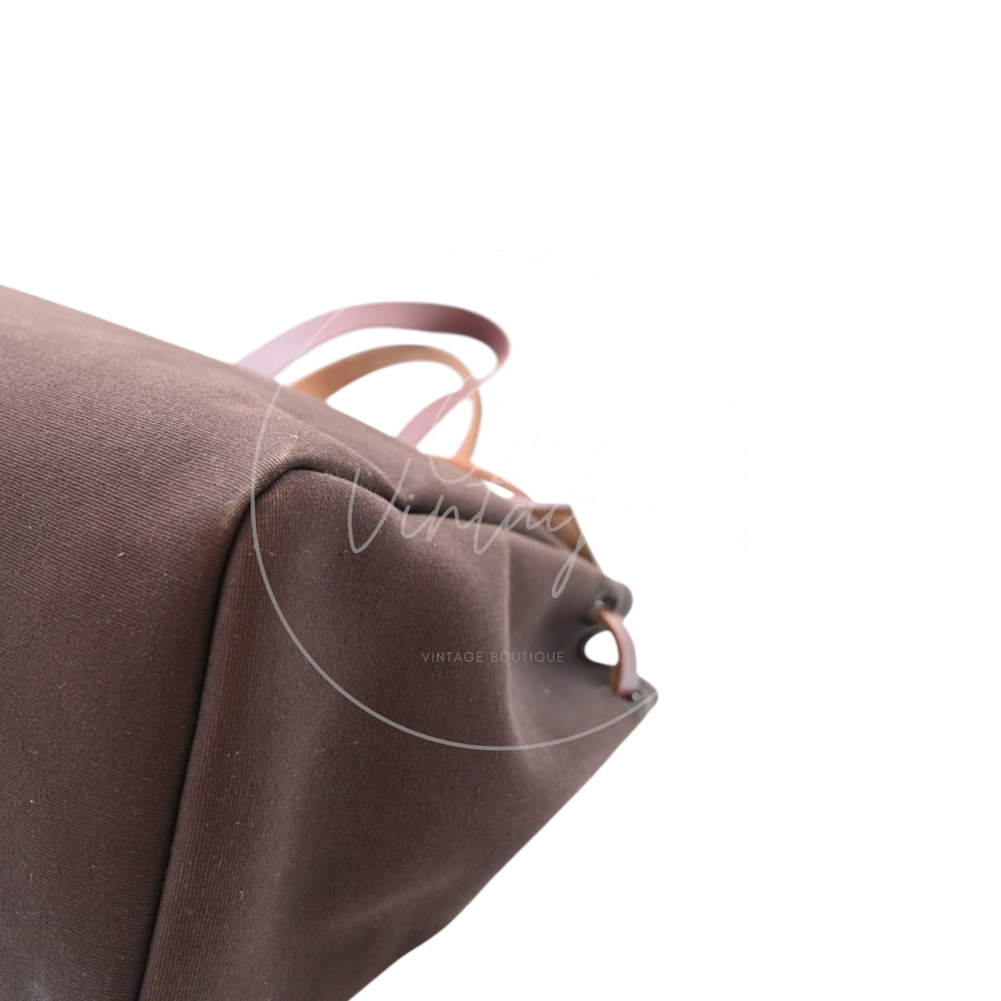 Hermes Herbag Cabas GM Swift Canvas GHW BROWN  Square F