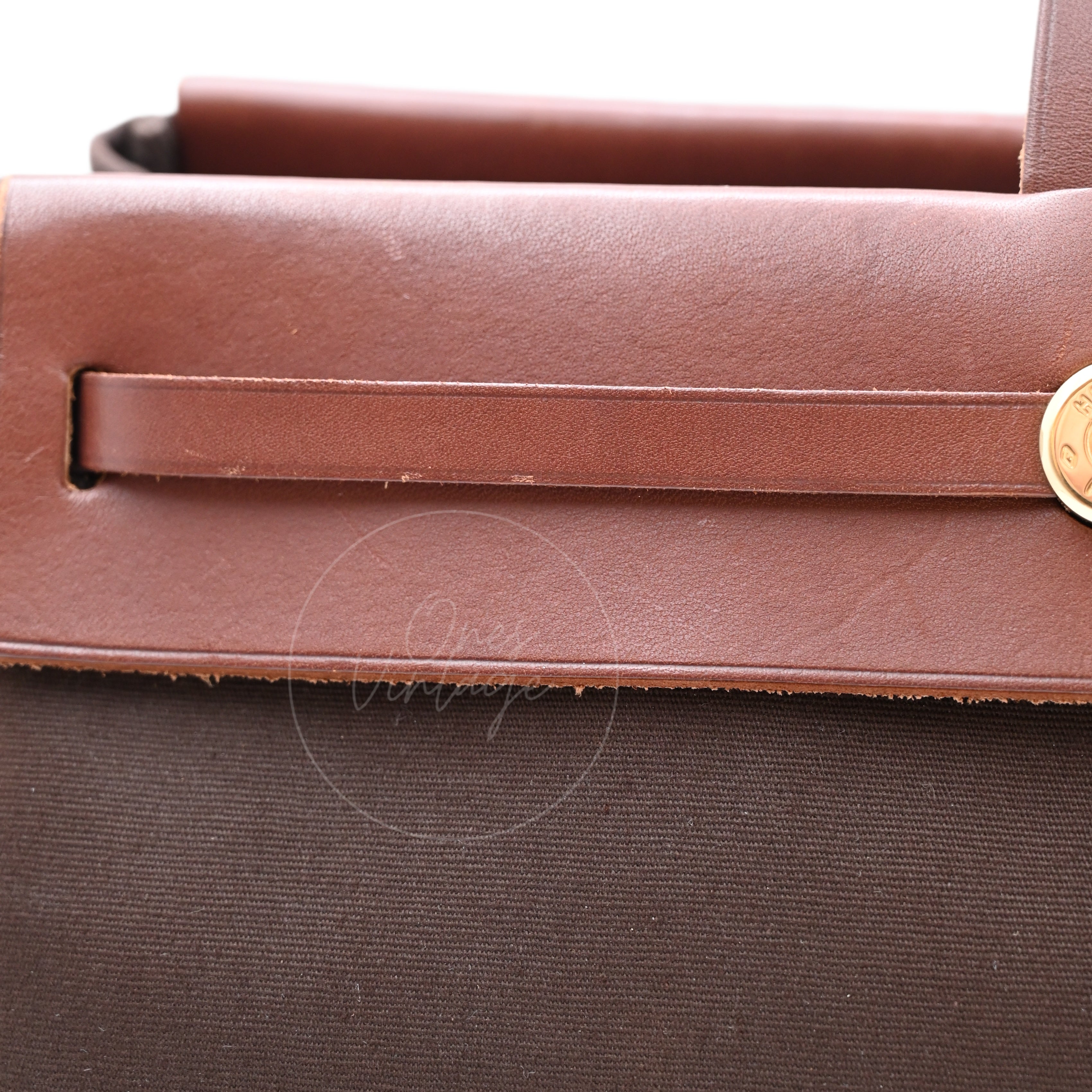 Hermes Herbag Cabas GM Swift Canvas GHW BROWN  Square F