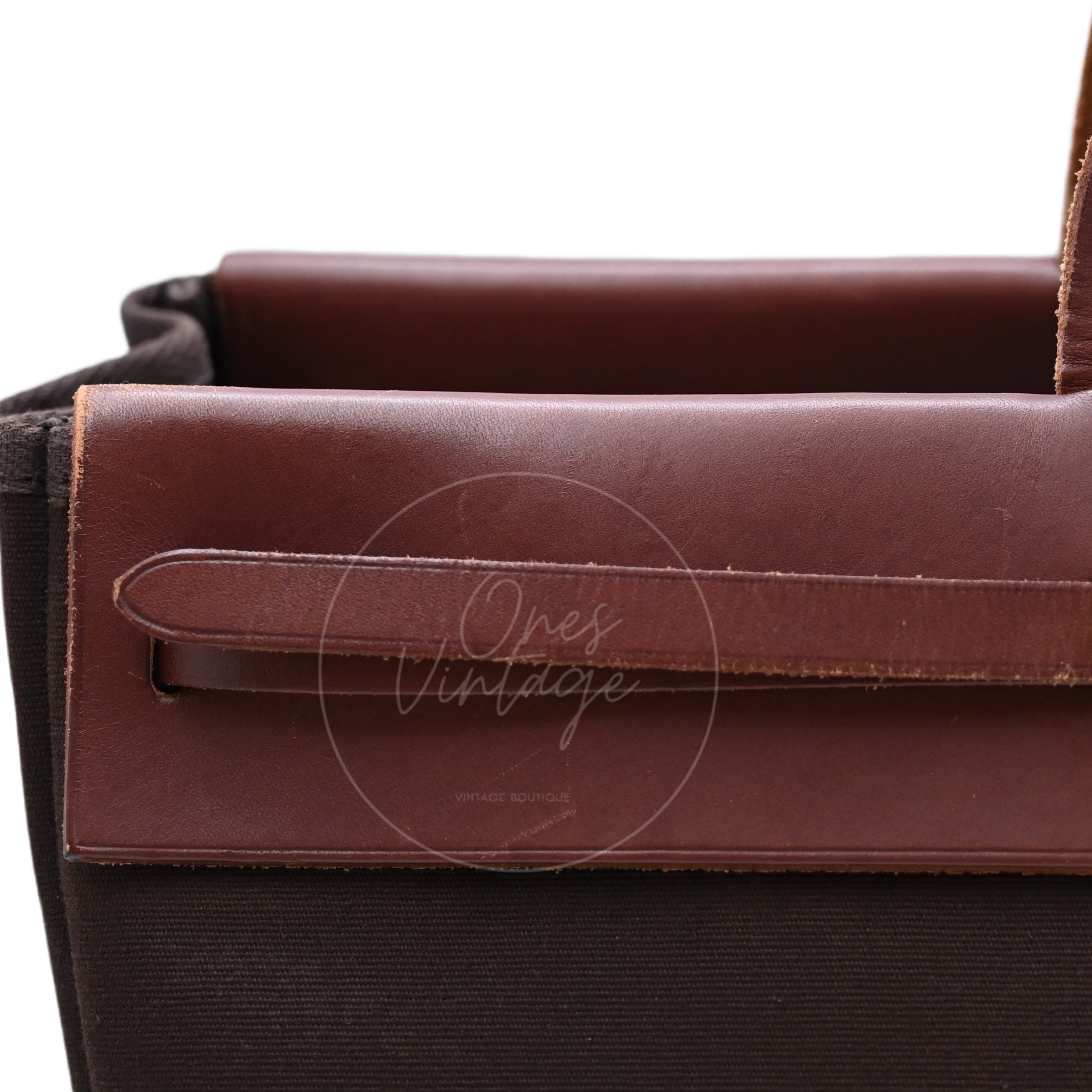 Hermes Herbag Cabas GM Swift Canvas GHW BROWN  Square F