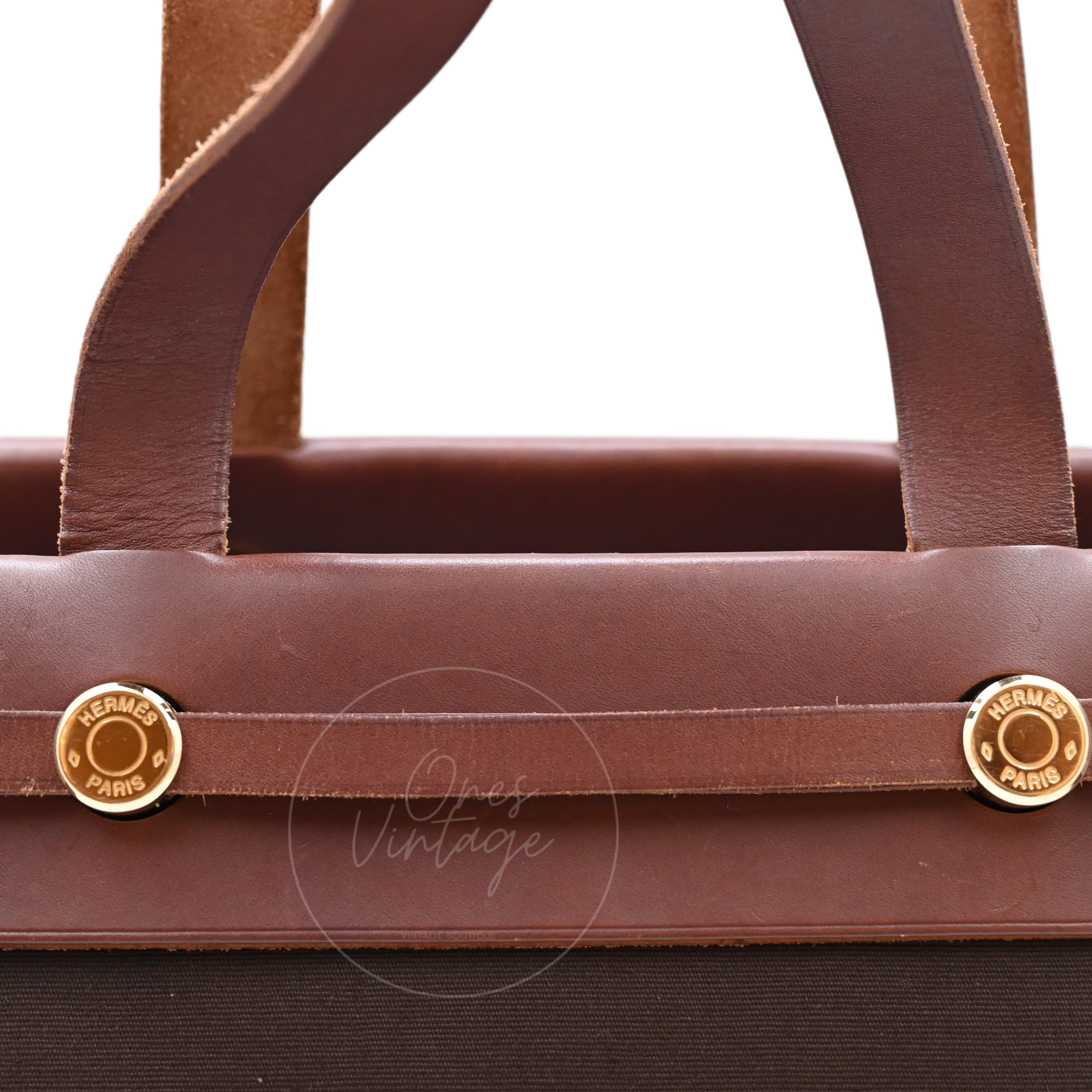 Hermes Herbag Cabas GM Swift Canvas GHW BROWN  Square F