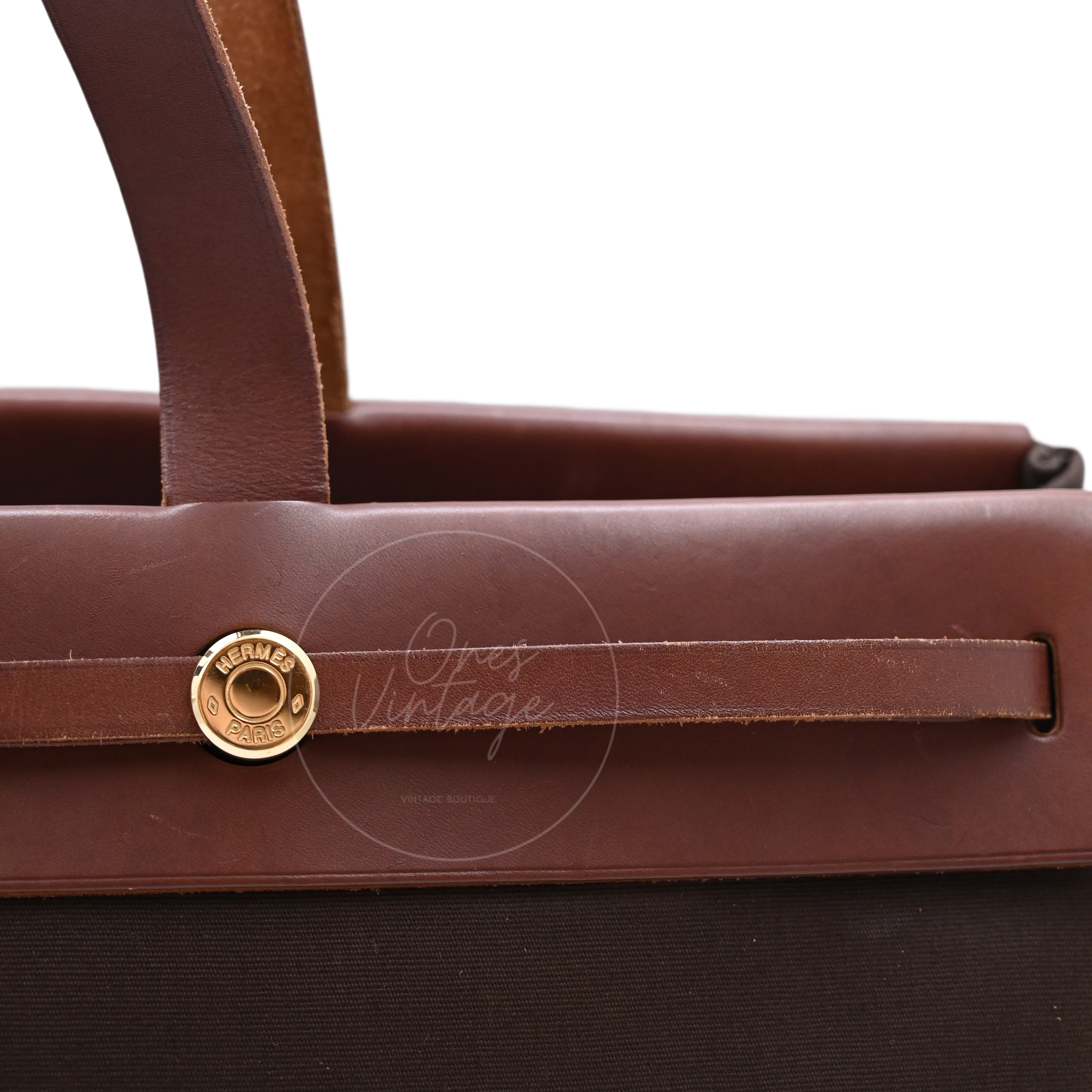 Hermes Herbag Cabas GM Swift Canvas GHW BROWN  Square F