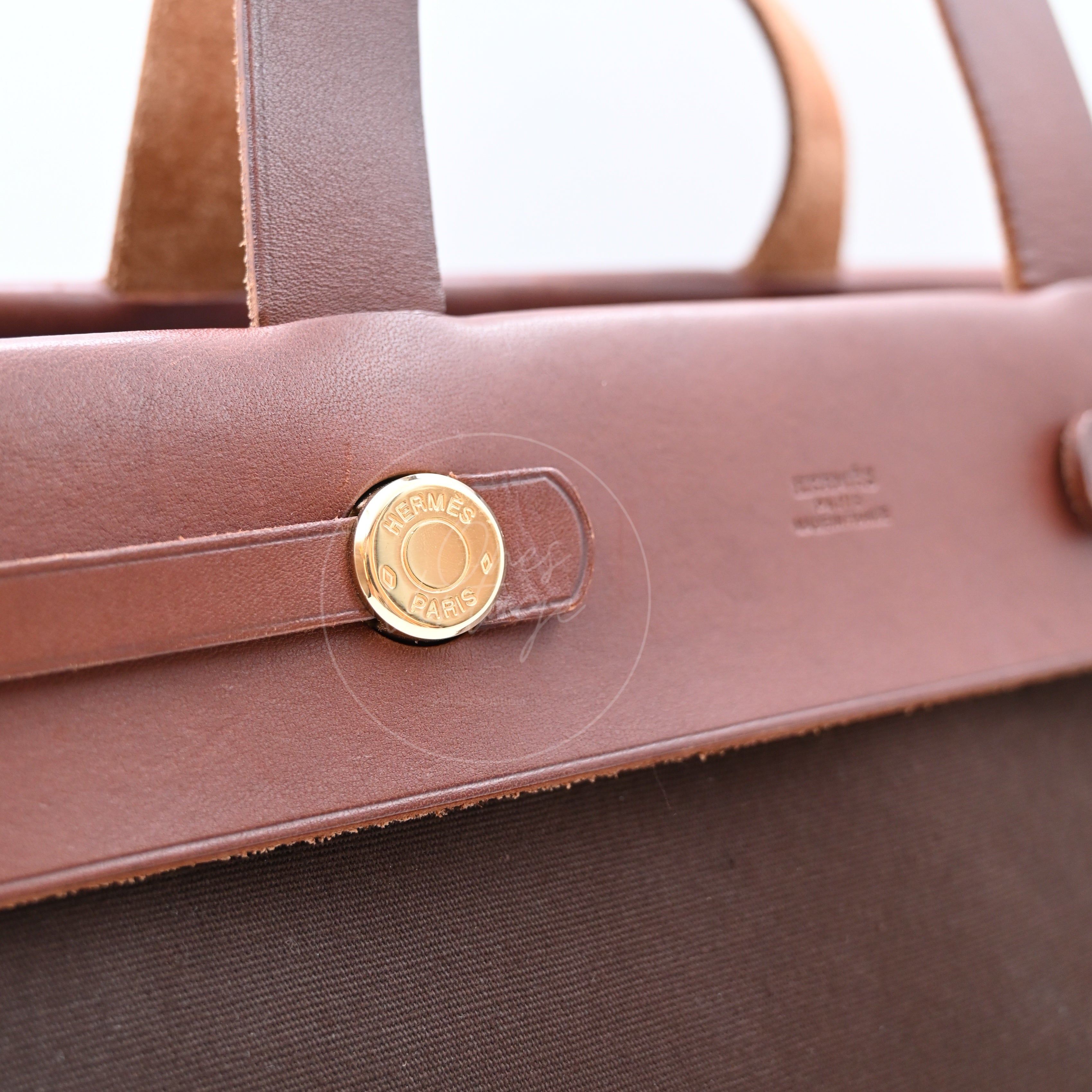 Hermes Herbag Cabas GM Swift Canvas GHW BROWN  Square F