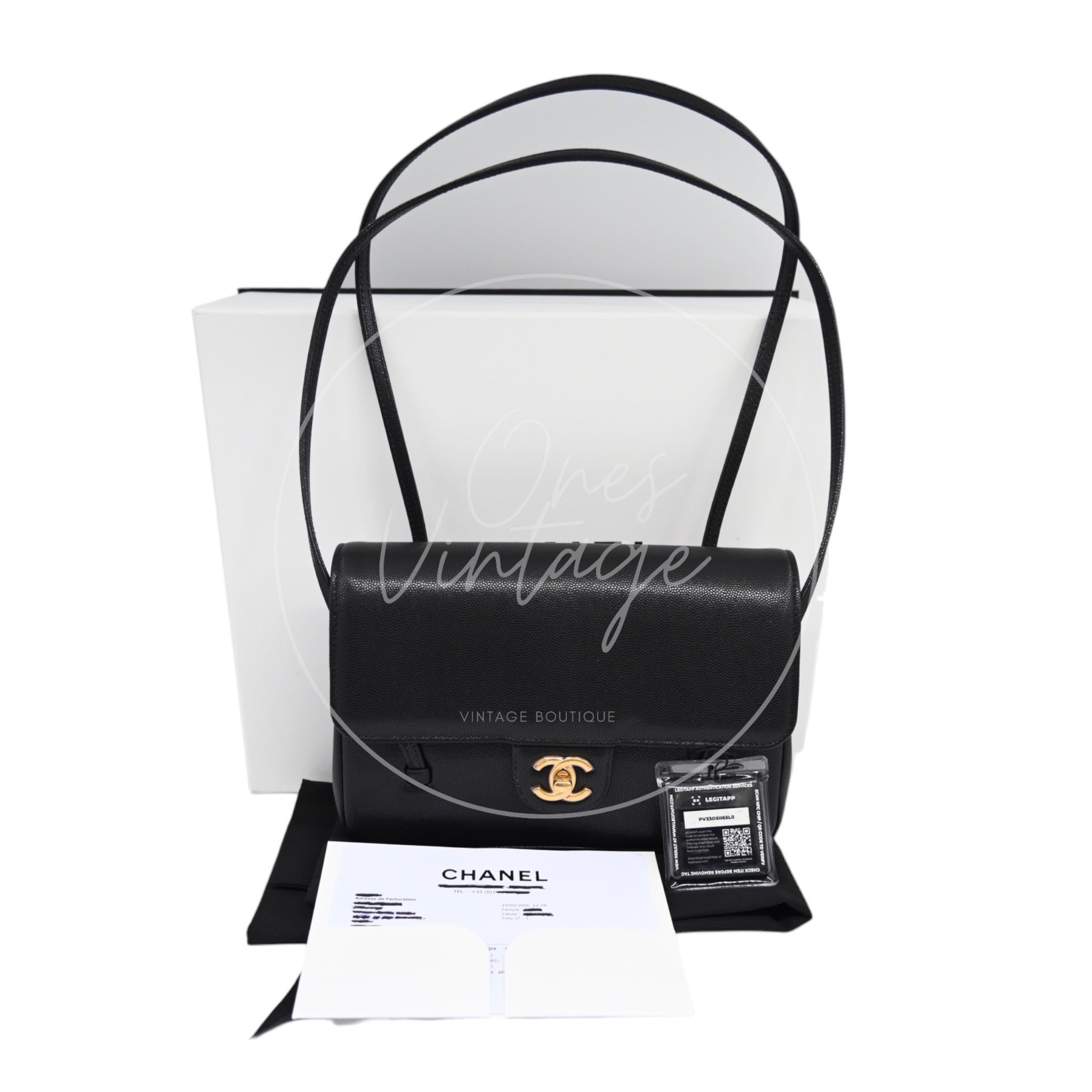 [Pre-owned] Chanel Preppy Coco Small Flap Bag in Black Calfskin GHW