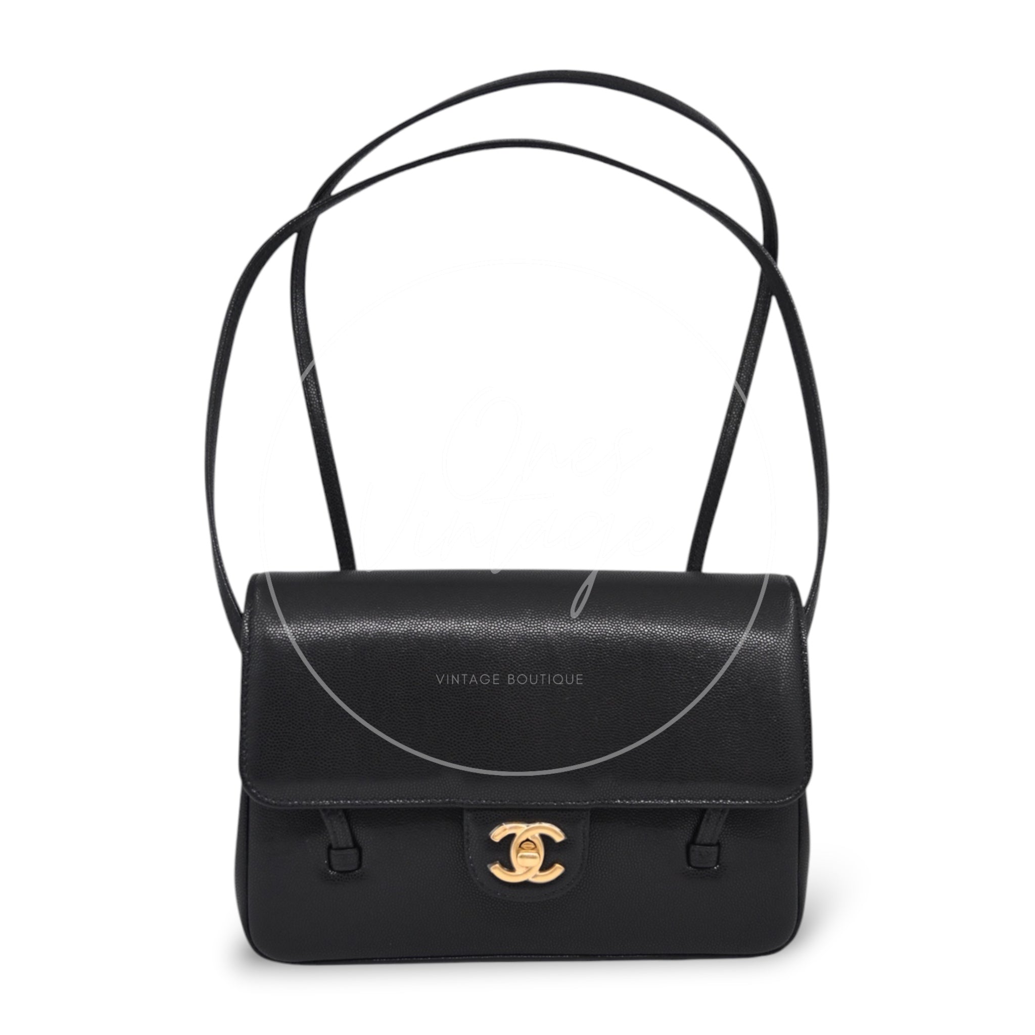 [Pre-owned] Chanel Preppy Coco Small Flap Bag in Black Calfskin GHW