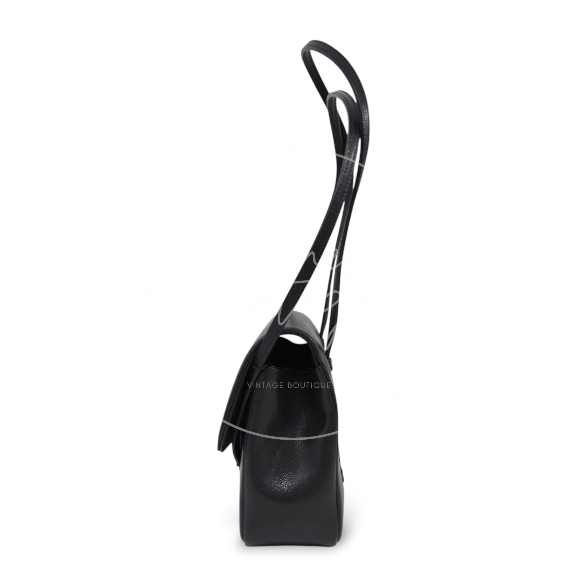 [Pre-owned] Chanel Preppy Coco Small Flap Bag in Black Calfskin GHW