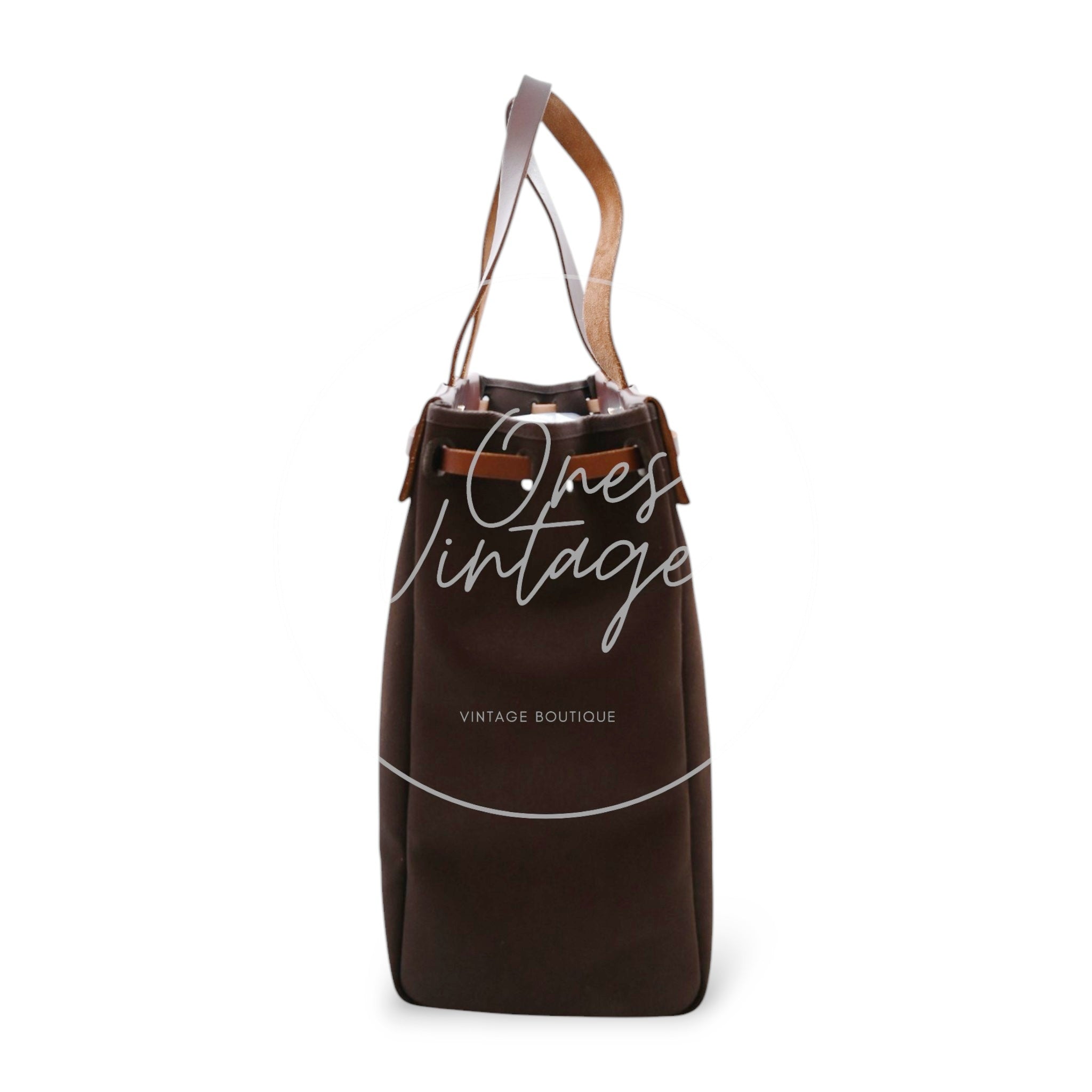 Hermes Herbag Cabas GM Swift Canvas GHW BROWN  Square F