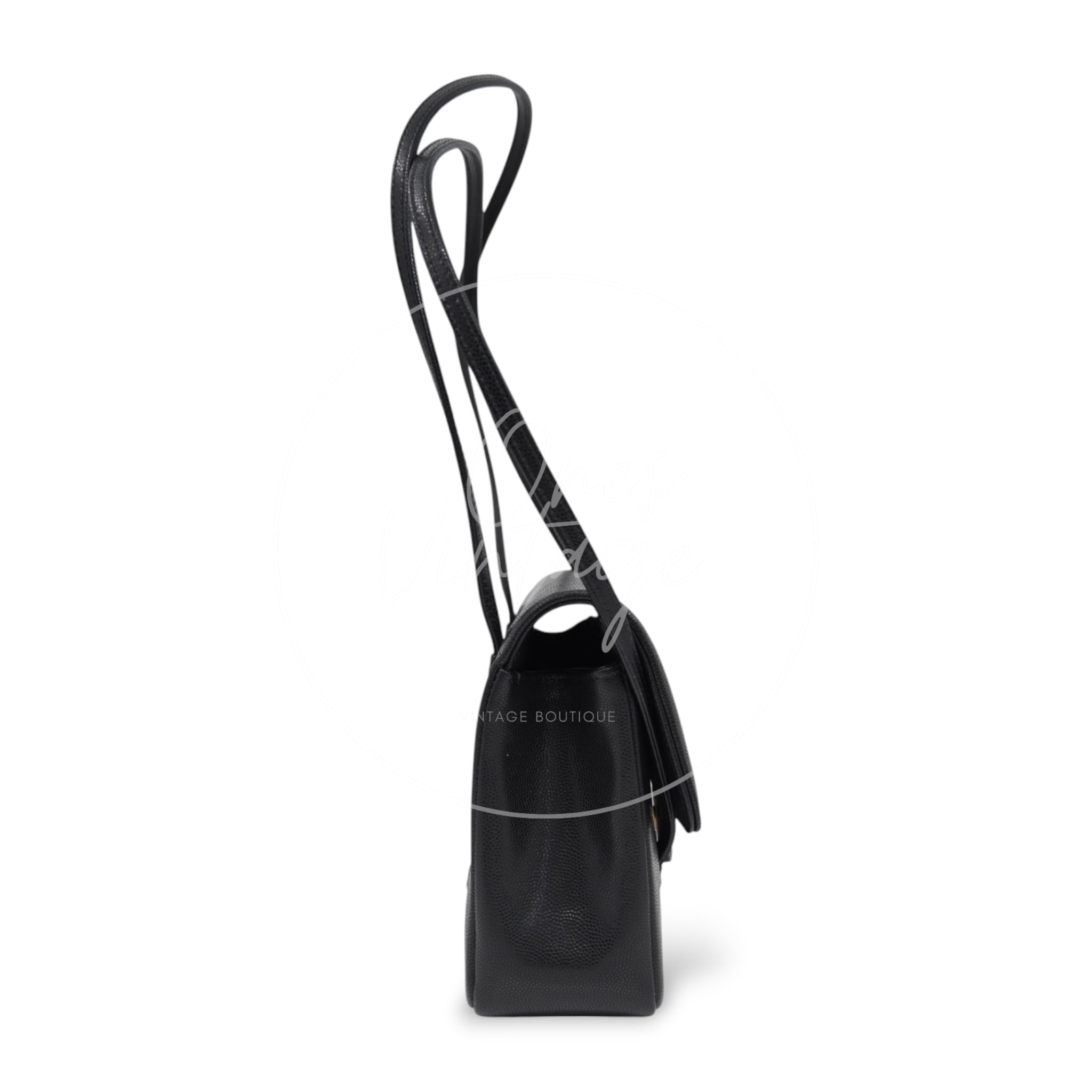 [Pre-owned] Chanel Preppy Coco Small Flap Bag in Black Calfskin GHW