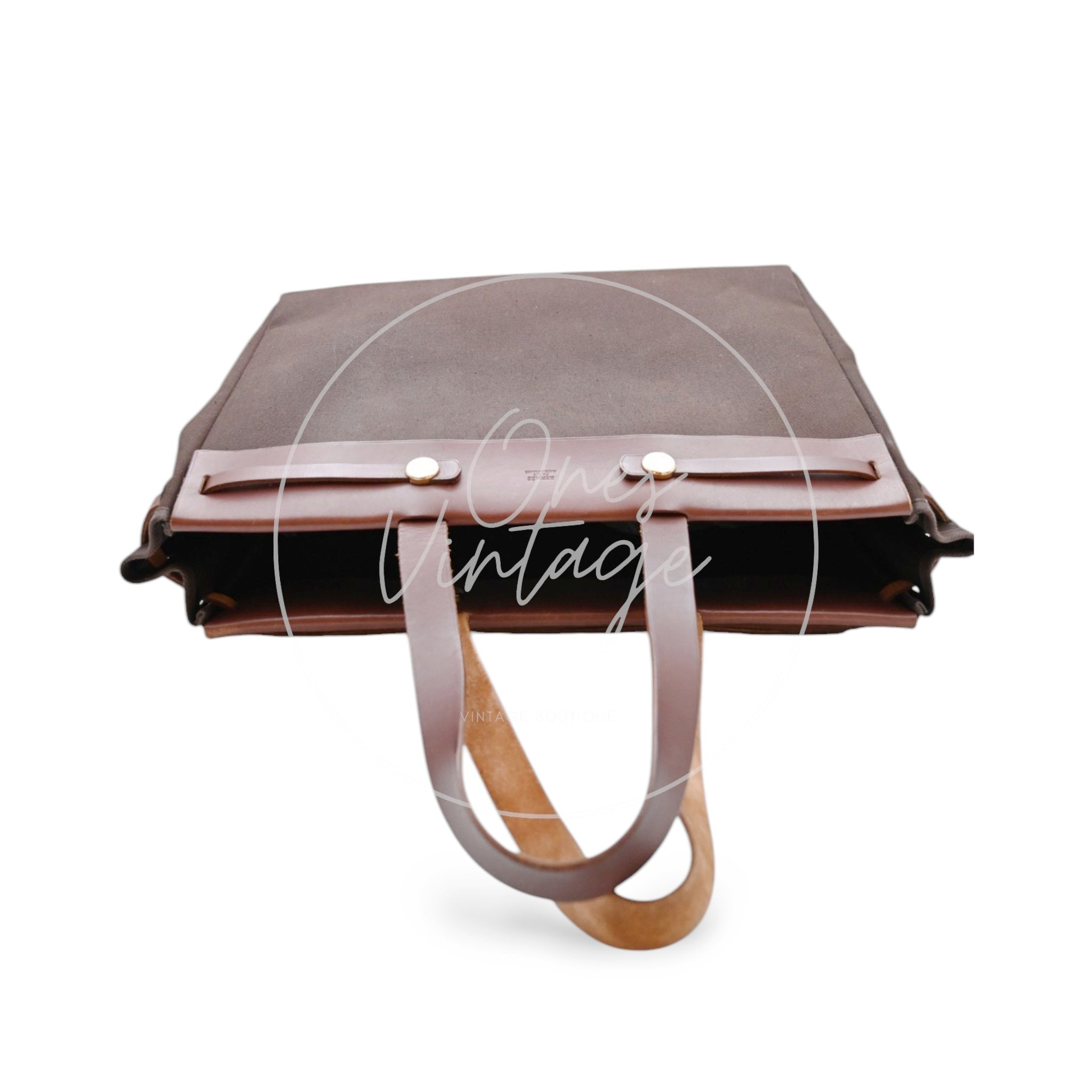 Hermes Herbag Cabas GM Swift Canvas GHW BROWN  Square F
