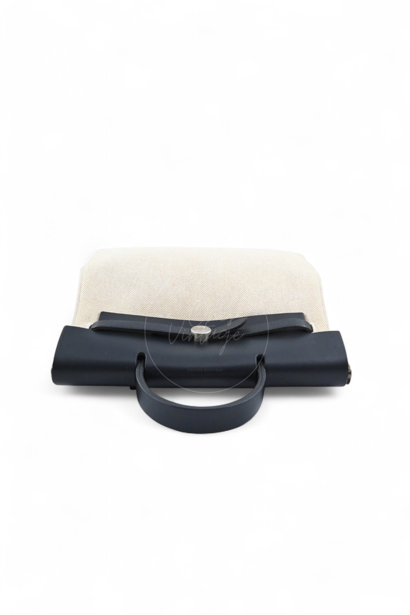 [Pre-owned] Hermes Herbag Backpack Black Swift Beige Canvas Stamp Square C