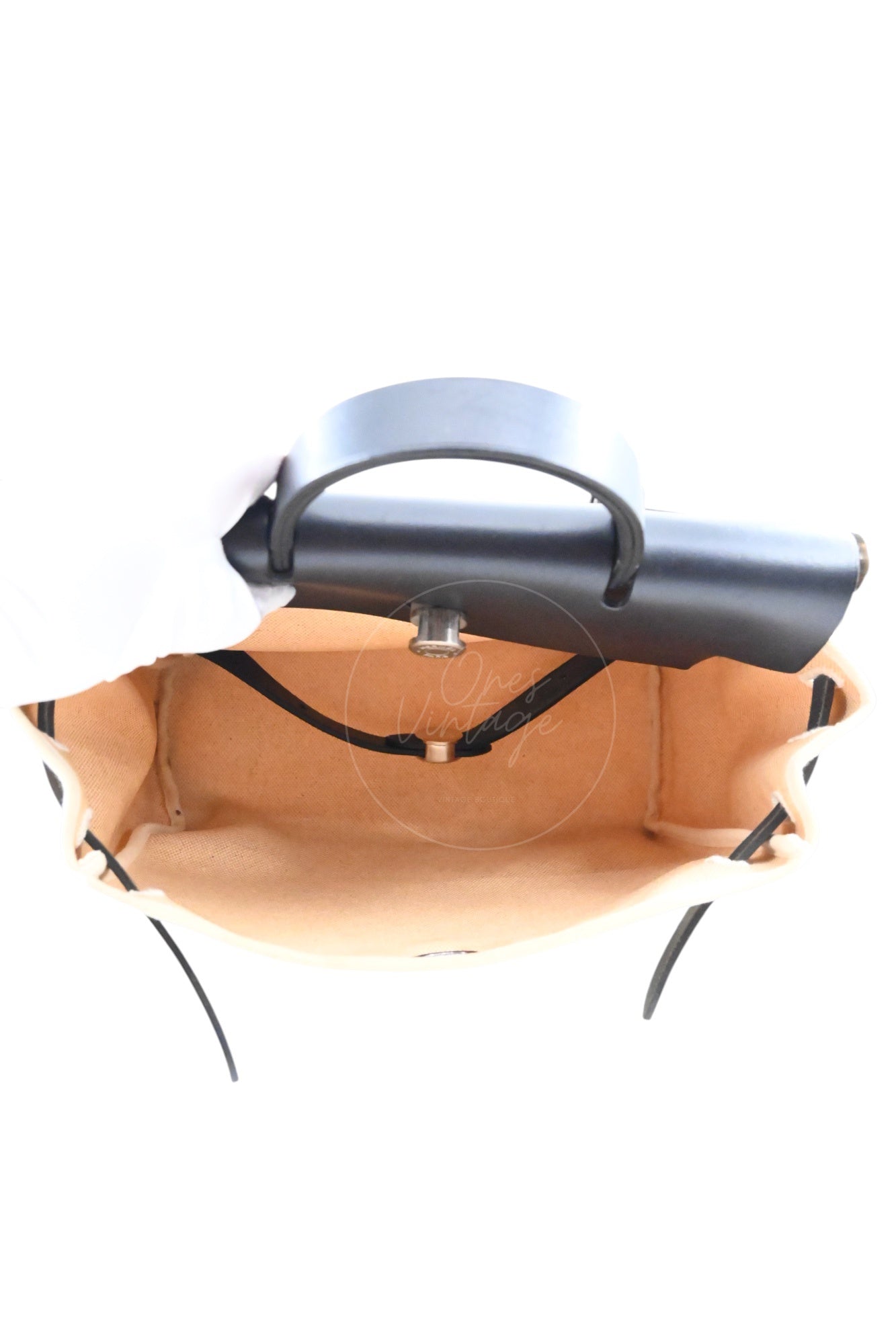 [Pre-owned] Hermes Herbag Backpack Black Swift Beige Canvas Stamp Square C