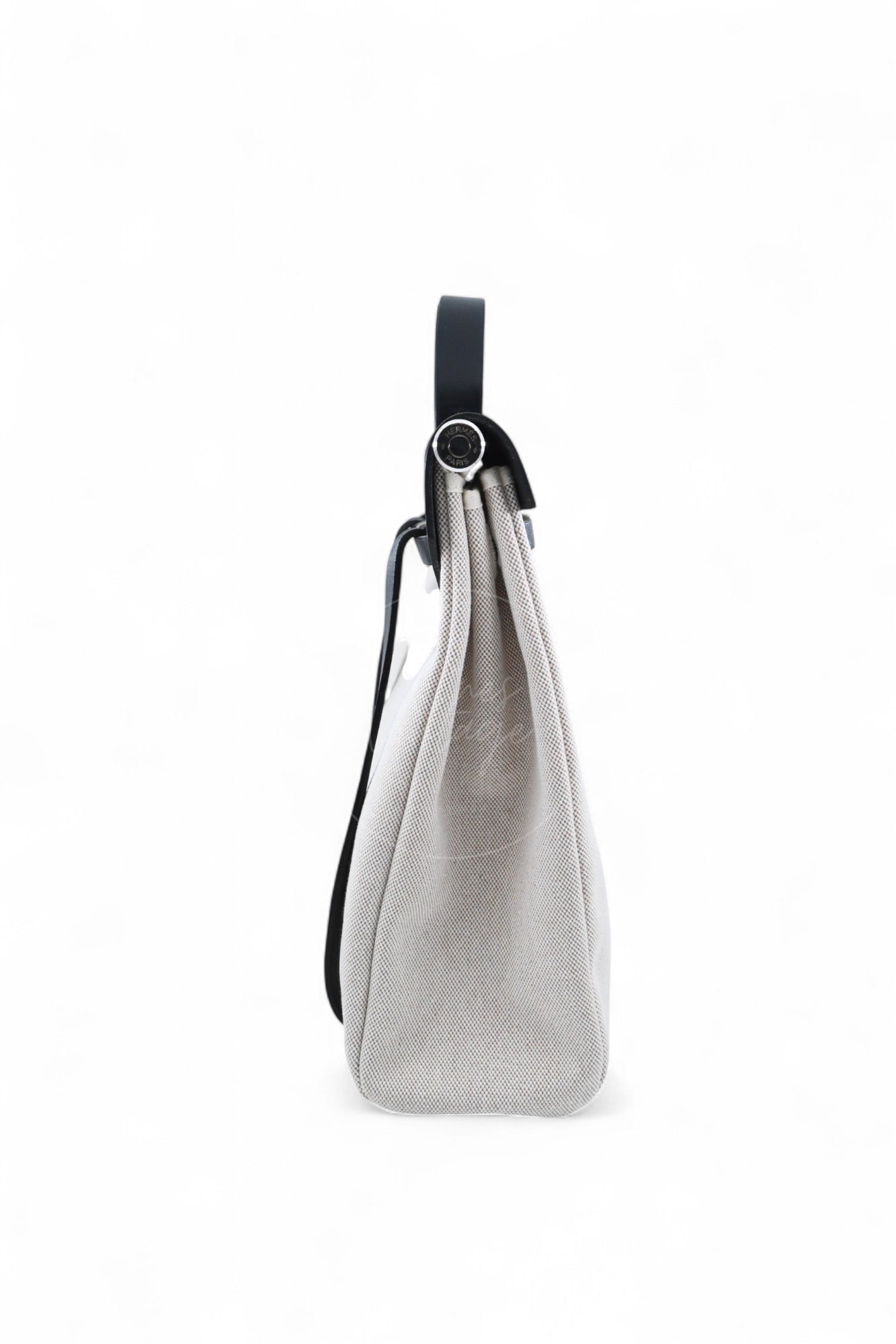 [Pre-owned] Hermes Herbag Backpack Black Swift Beige Canvas Stamp Square C