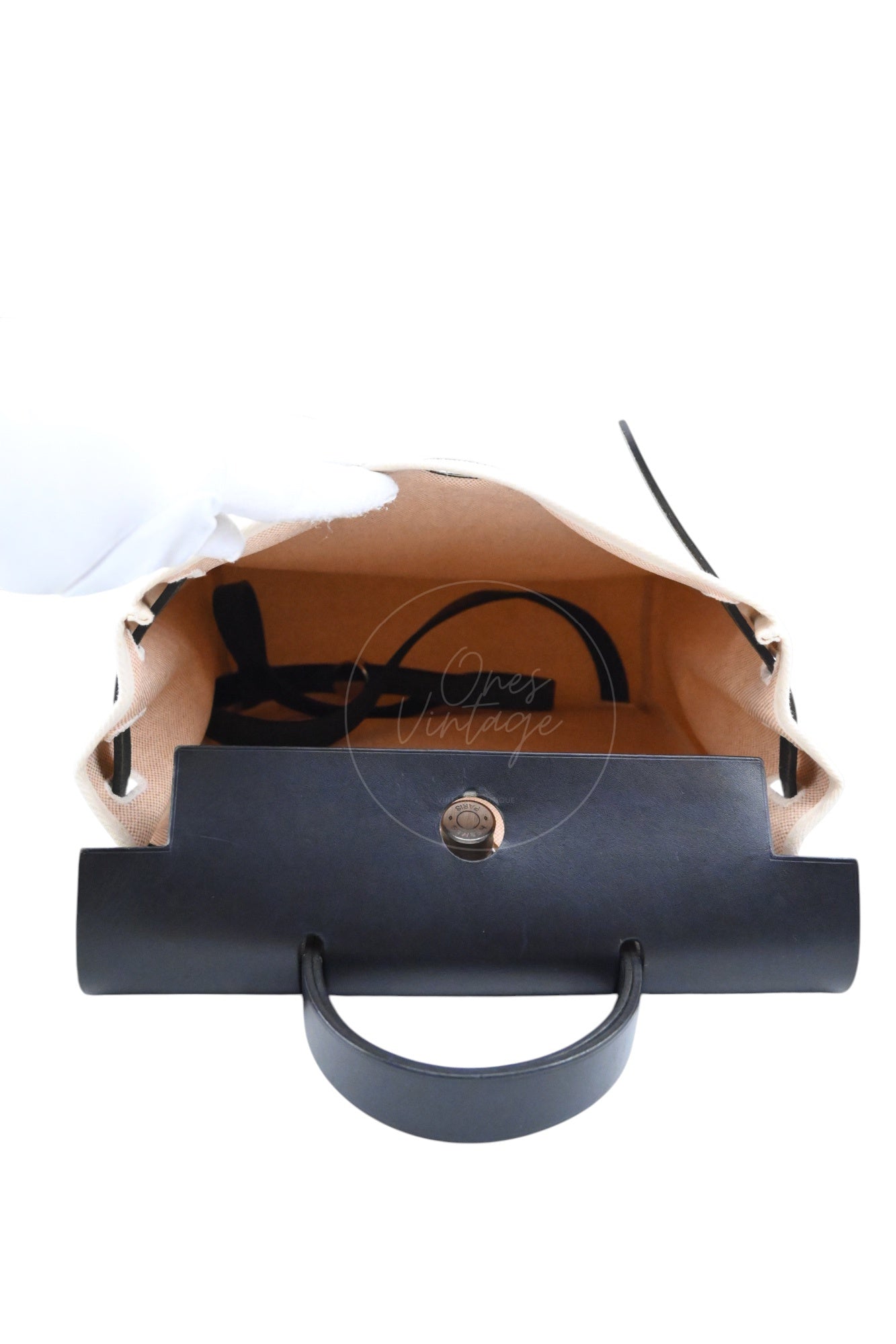 [Pre-owned] Hermes Herbag Backpack Black Swift Beige Canvas Stamp Square C
