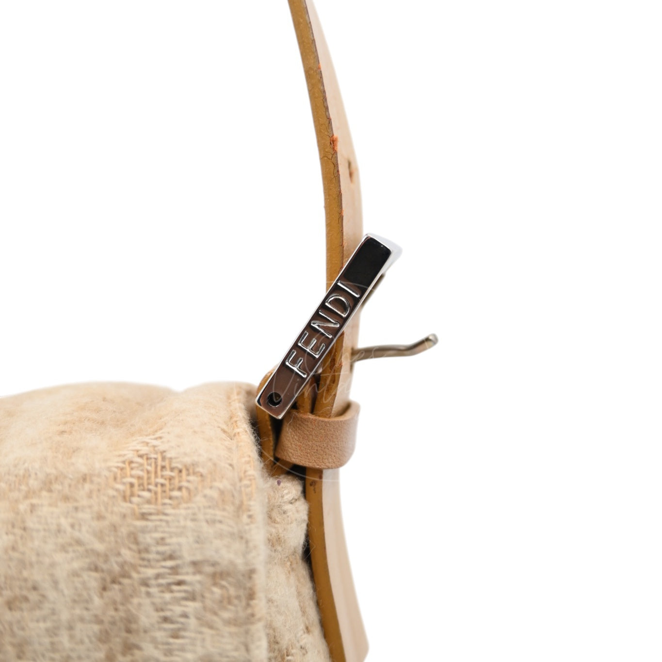 [Pre-owned] Fendi Beige Zucca Baguette Wool and Leather