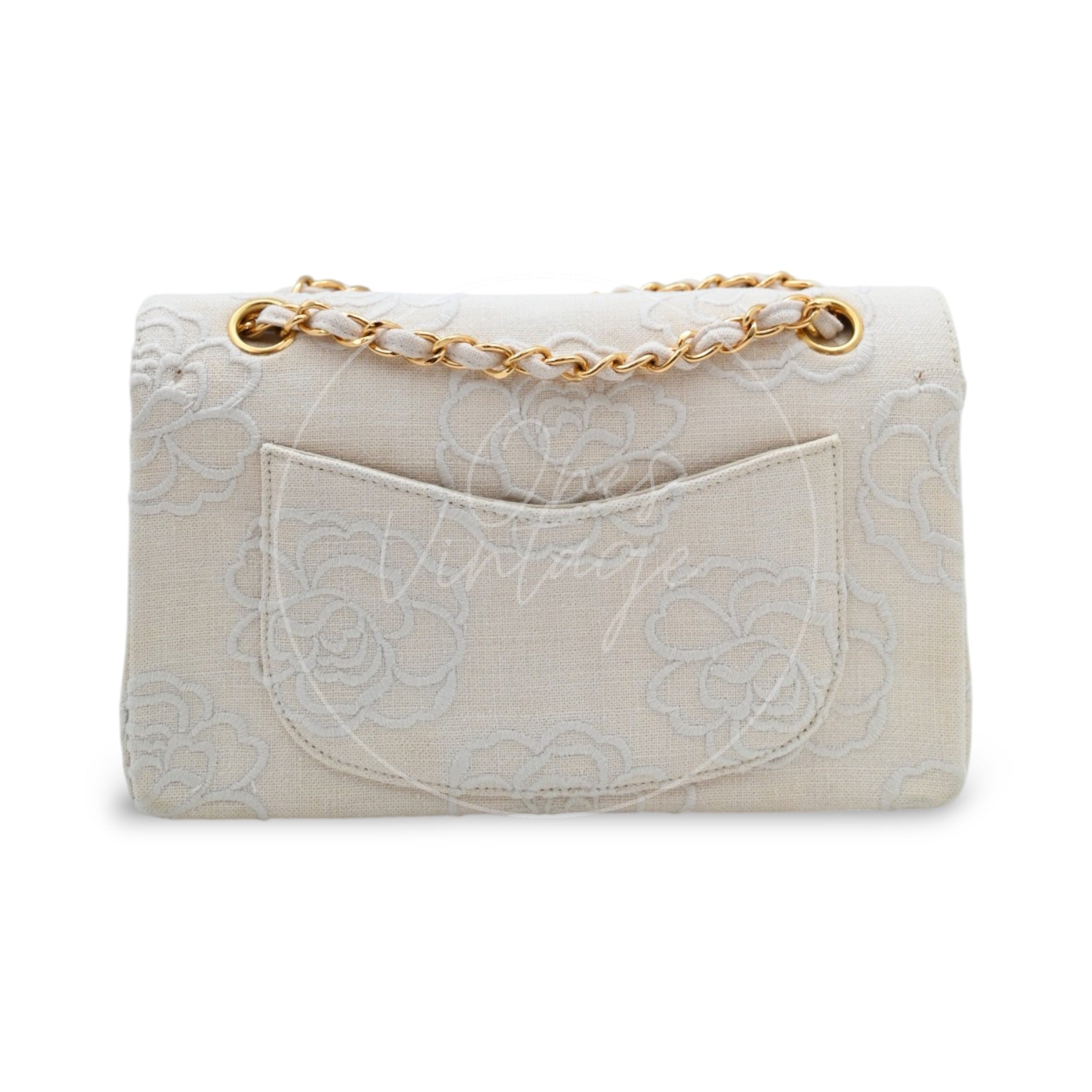 Chanel Camellia Embroidered Small Classic Flap Bag GHW Ivory Beige Series 5