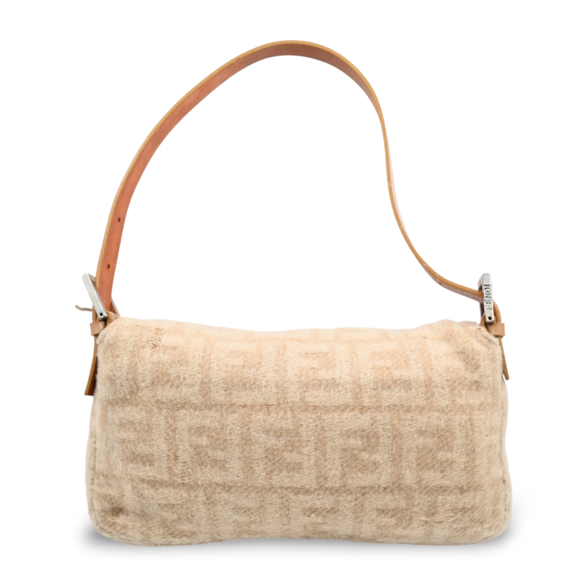[Pre-owned] Fendi Beige Zucca Baguette Wool and Leather