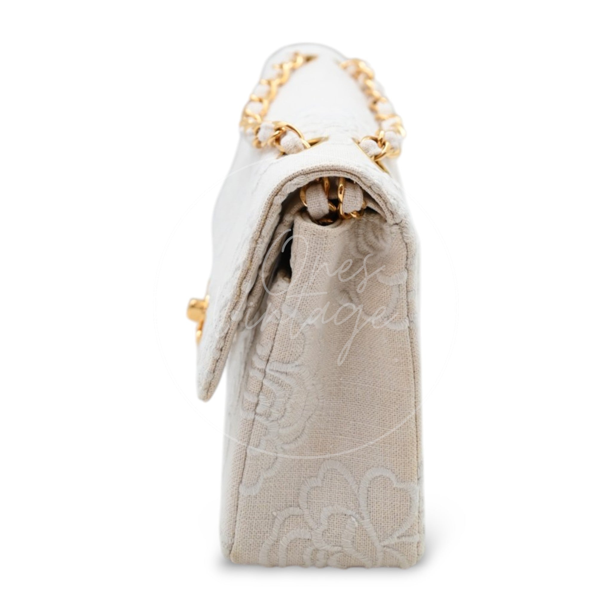 Chanel Camellia Embroidered Small Classic Flap Bag GHW Ivory Beige Series 5