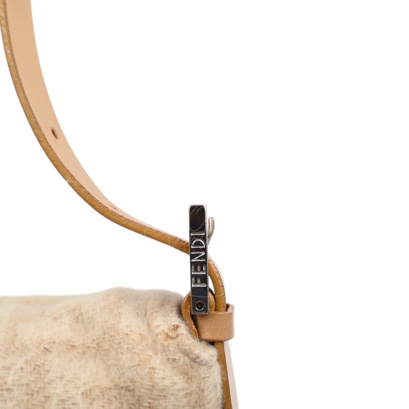 [Pre-owned] Fendi Beige Zucca Baguette Wool and Leather