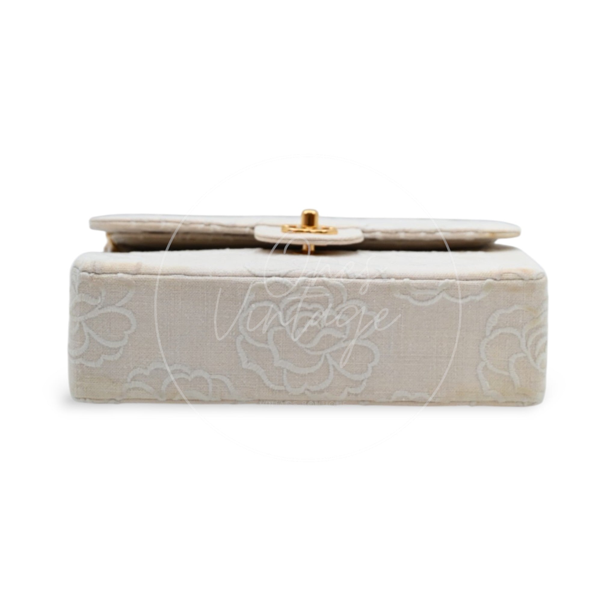 Chanel Camellia Embroidered Small Classic Flap Bag GHW Ivory Beige Series 5