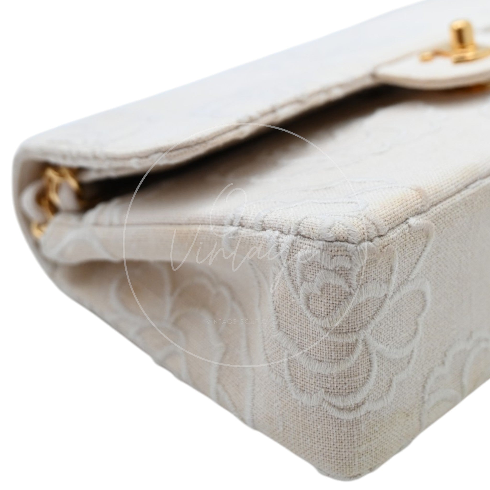 Chanel Camellia Embroidered Small Classic Flap Bag GHW Ivory Beige Series 5