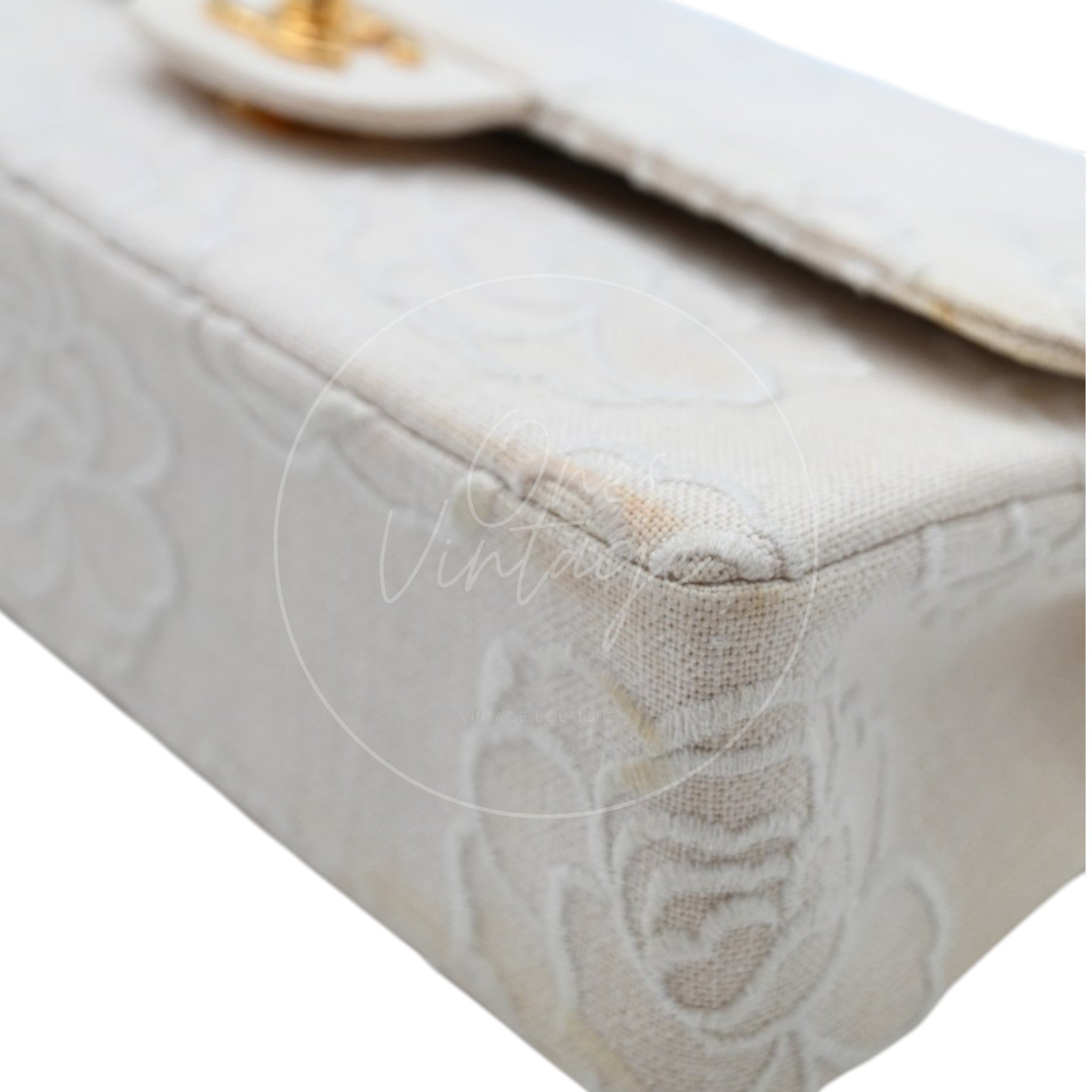 Chanel Camellia Embroidered Small Classic Flap Bag GHW Ivory Beige Series 5