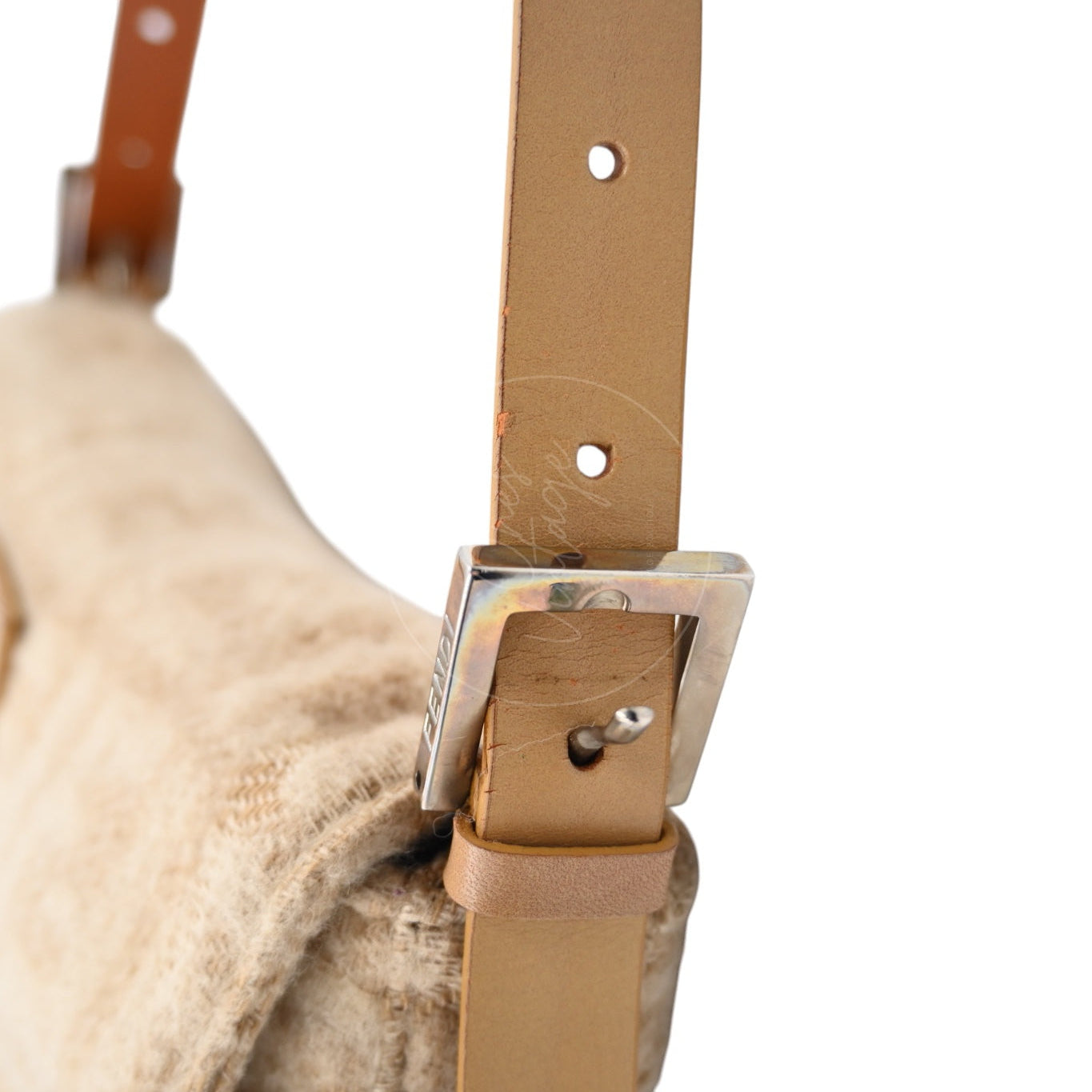 [Pre-owned] Fendi Beige Zucca Baguette Wool and Leather