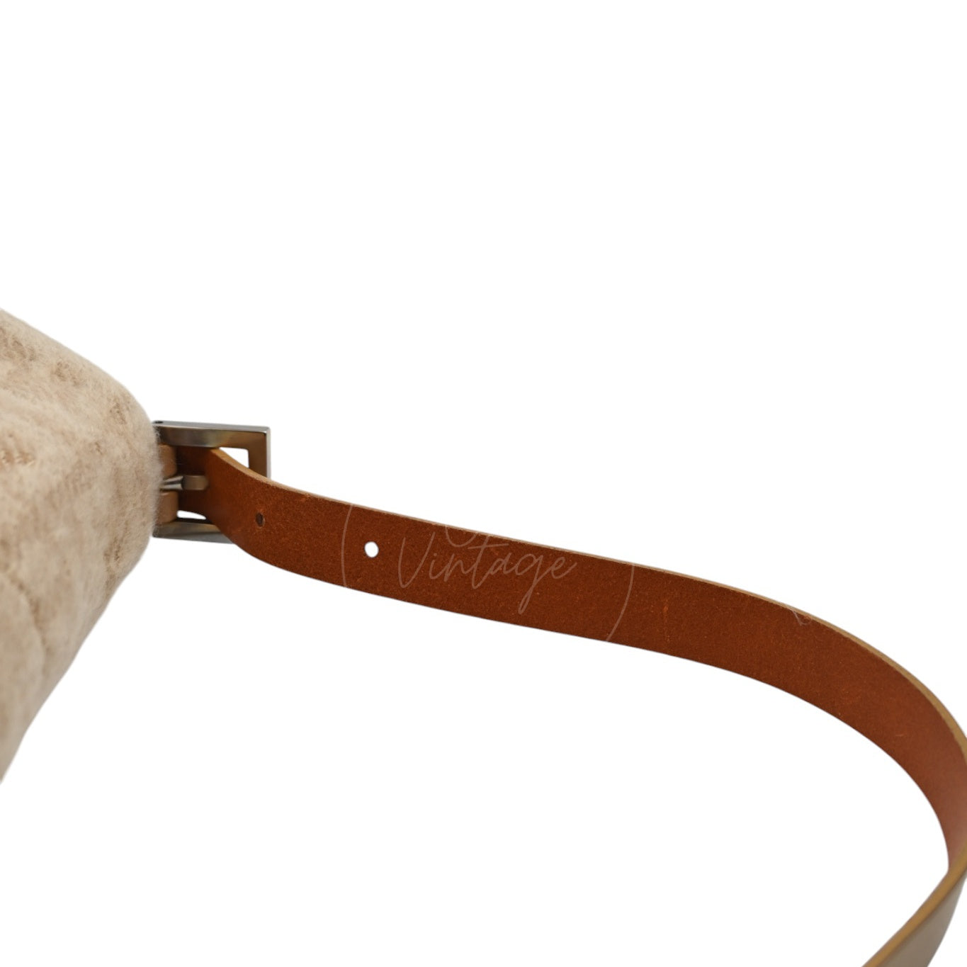 [Pre-owned] Fendi Beige Zucca Baguette Wool and Leather