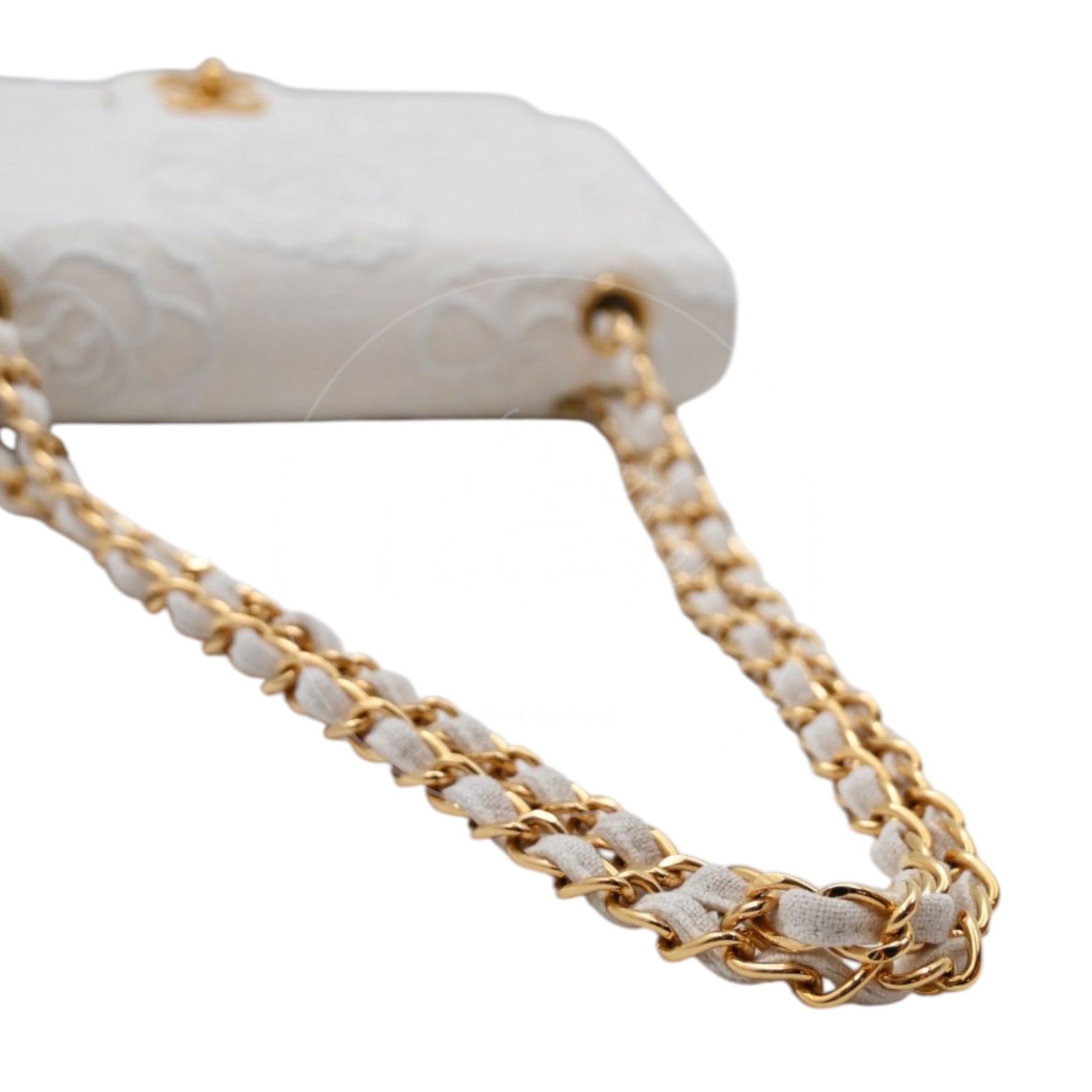 Chanel Camellia Embroidered Small Classic Flap Bag GHW Ivory Beige Series 5