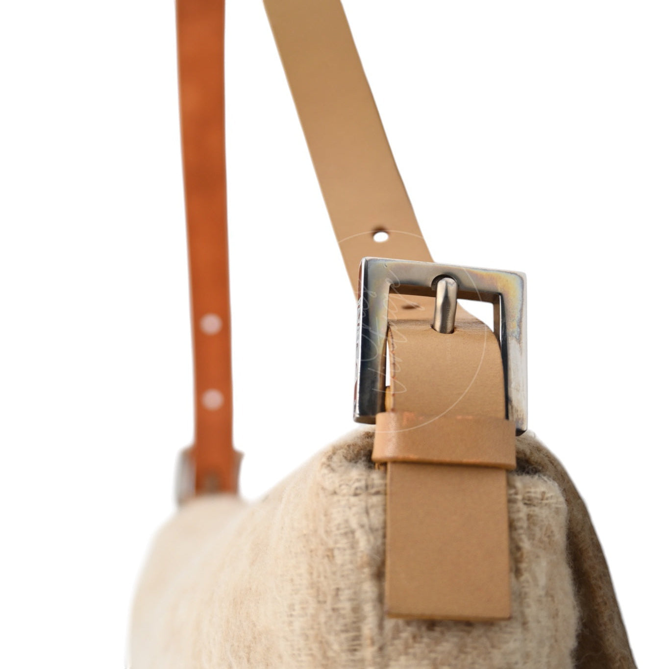 [Pre-owned] Fendi Beige Zucca Baguette Wool and Leather