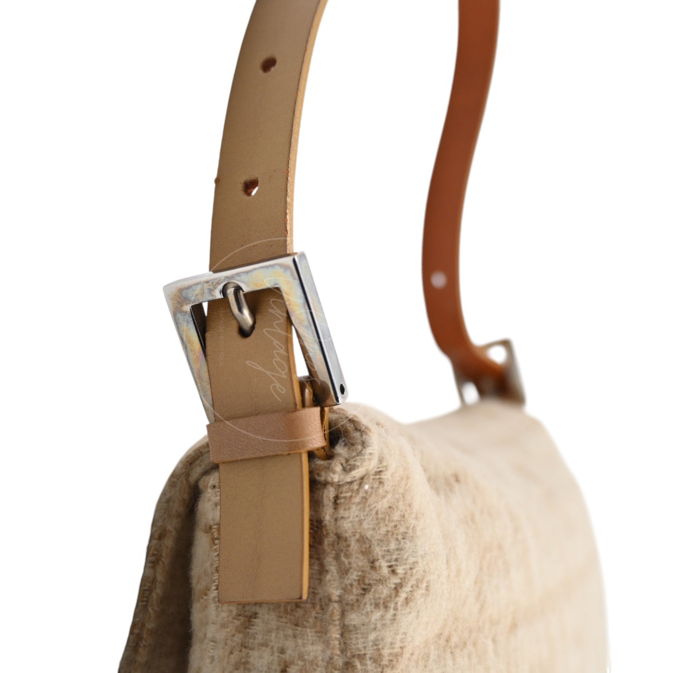 [Pre-owned] Fendi Beige Zucca Baguette Wool and Leather