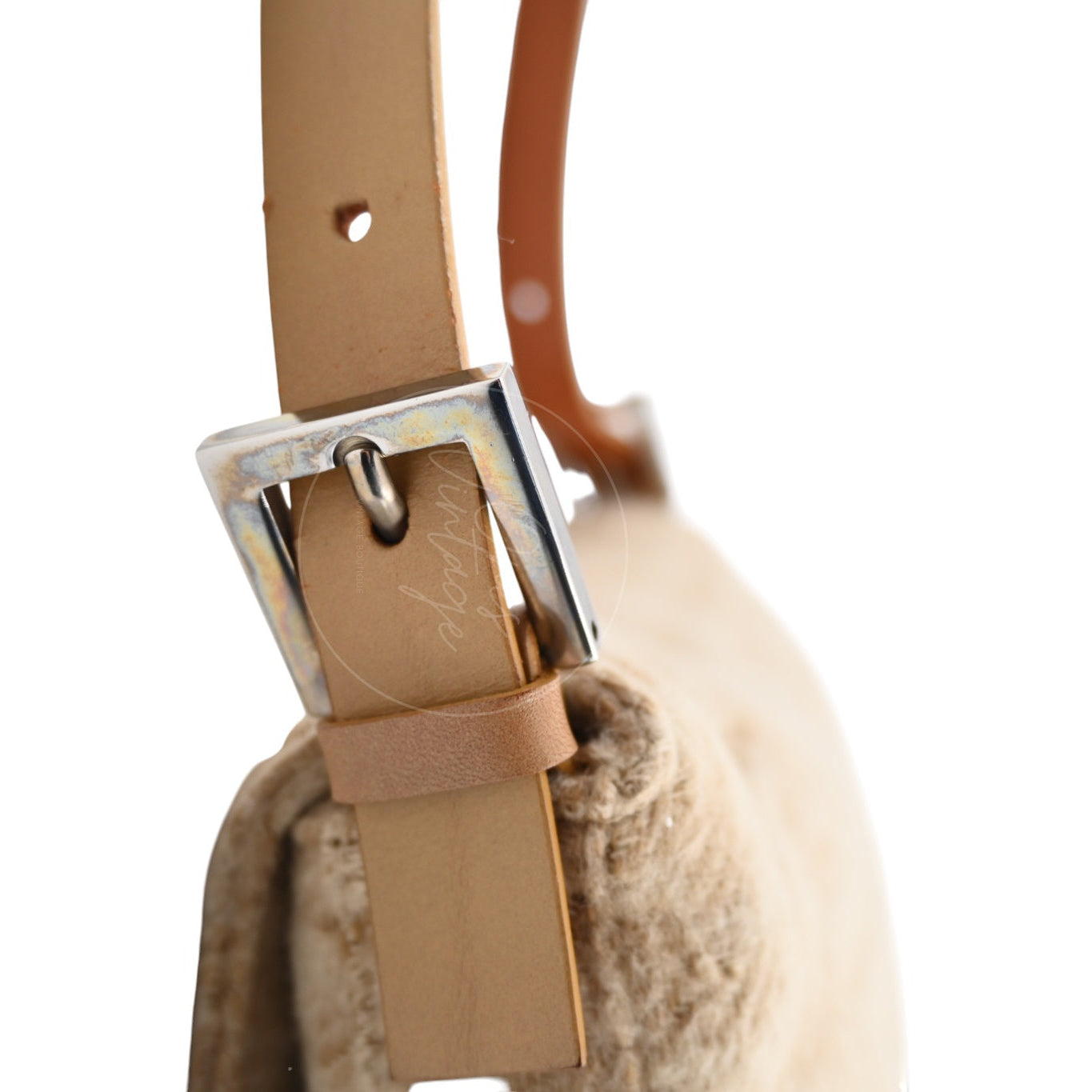 [Pre-owned] Fendi Beige Zucca Baguette Wool and Leather