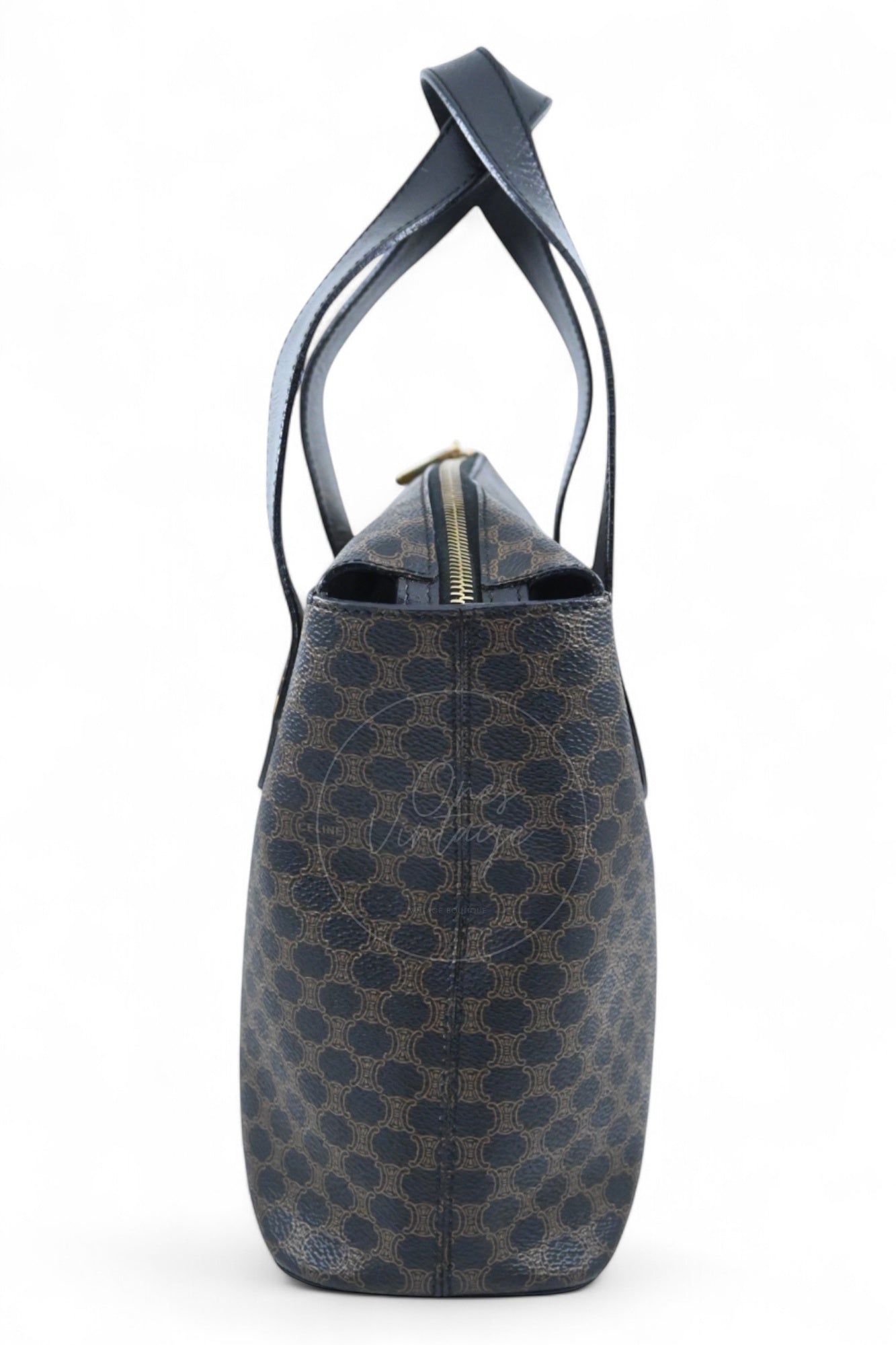 [Pre-owned] Celine Vintage Black Macadam Zipped Hobo Bag