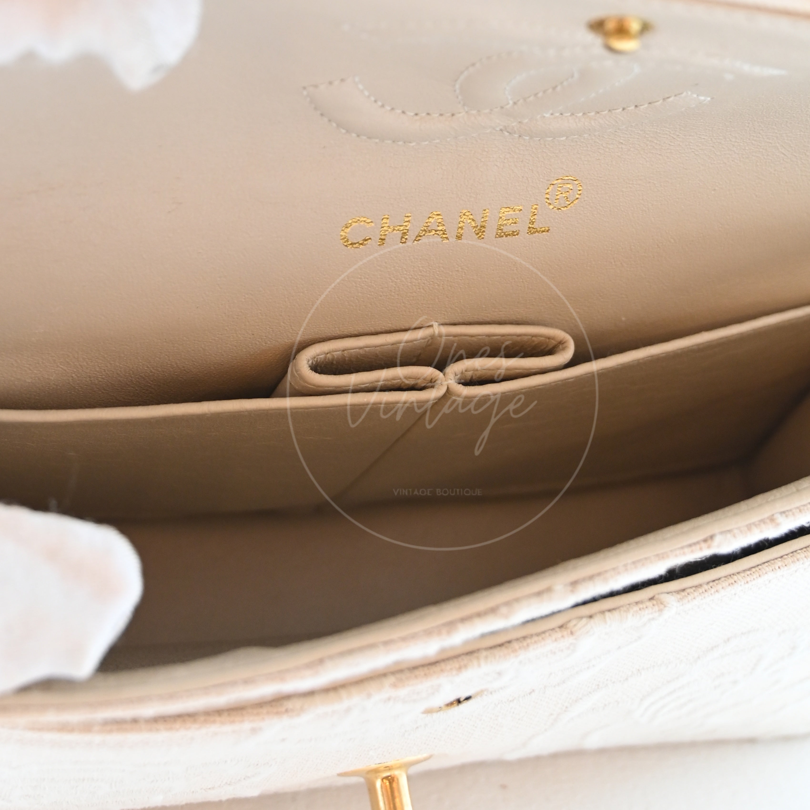 Chanel Camellia Embroidered Small Classic Flap Bag GHW Ivory Beige Series 5