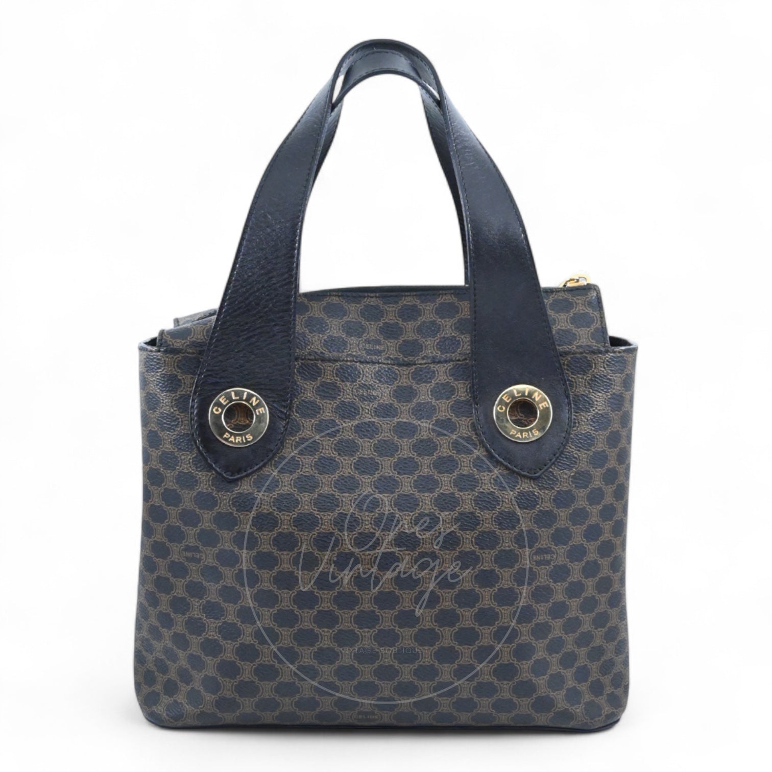 [Pre-owned] Celine Vintage Black Macadam Zipped Hobo Bag