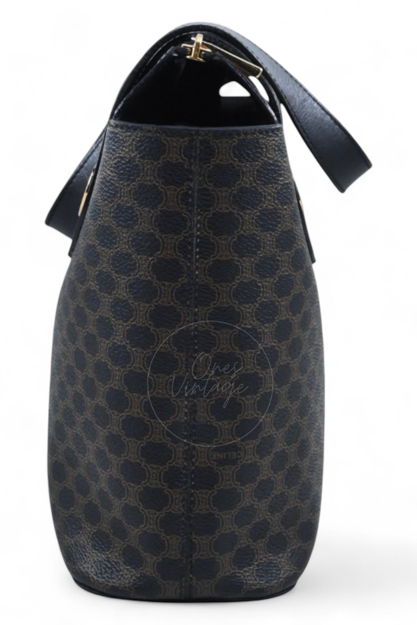 [Pre-owned] Celine Vintage Black Macadam Zipped Hobo Bag