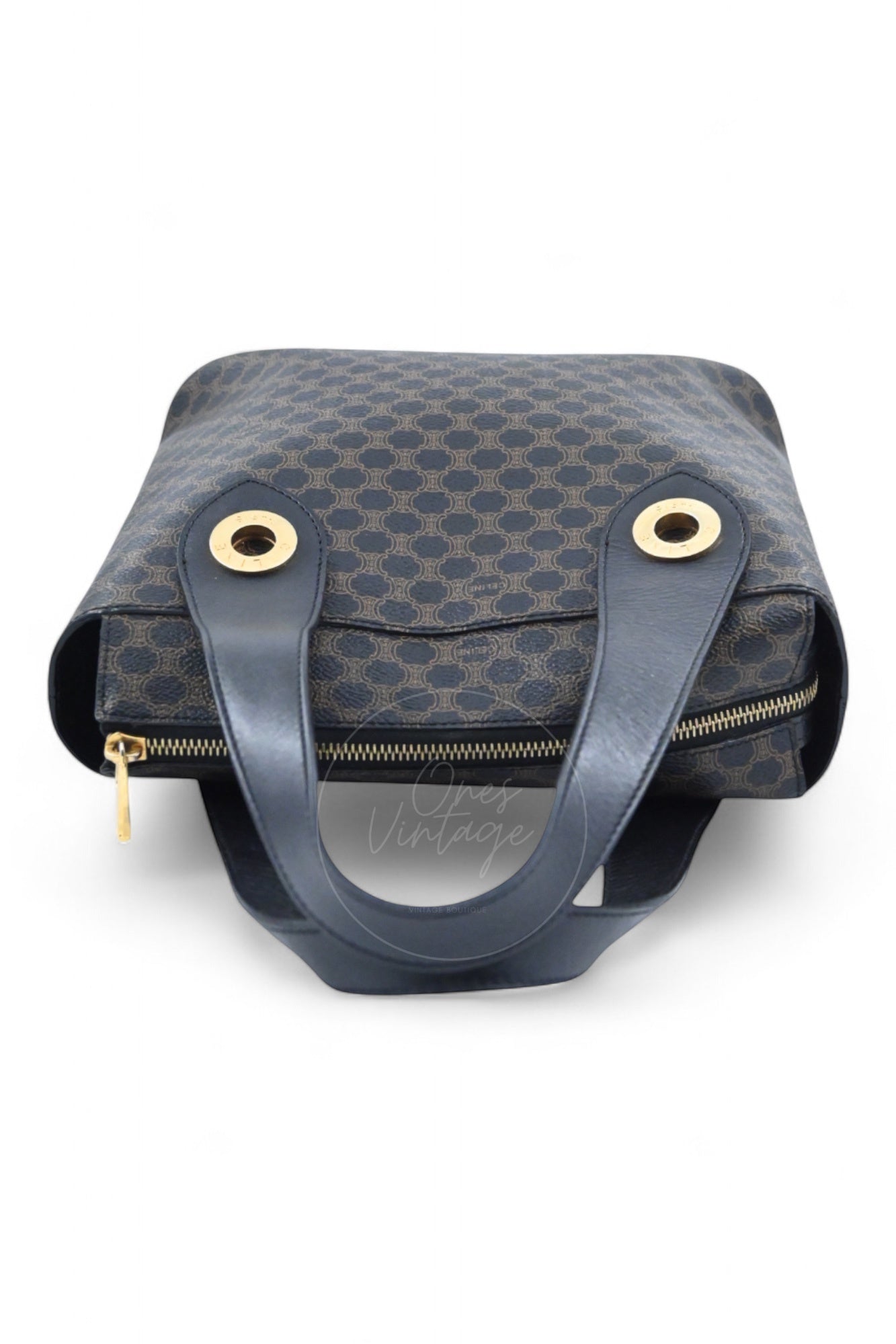 [Pre-owned] Celine Vintage Black Macadam Zipped Hobo Bag